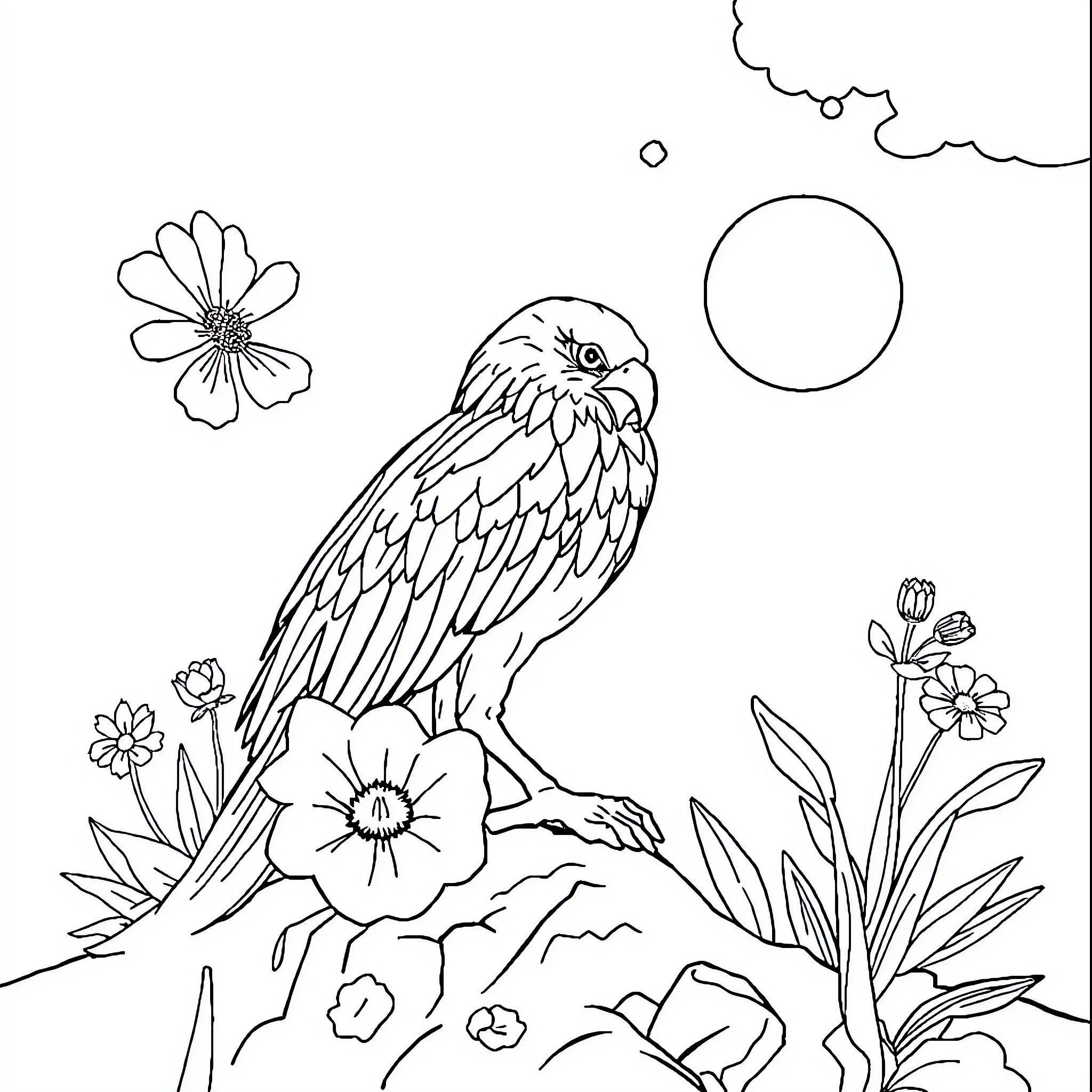Book of Nature's Wonders: A Bird's Eye View Coloring Page (free black-and-white line drawing printable PDF for all, from beginners to advanced learners, including children, teens, adults, and seniors)