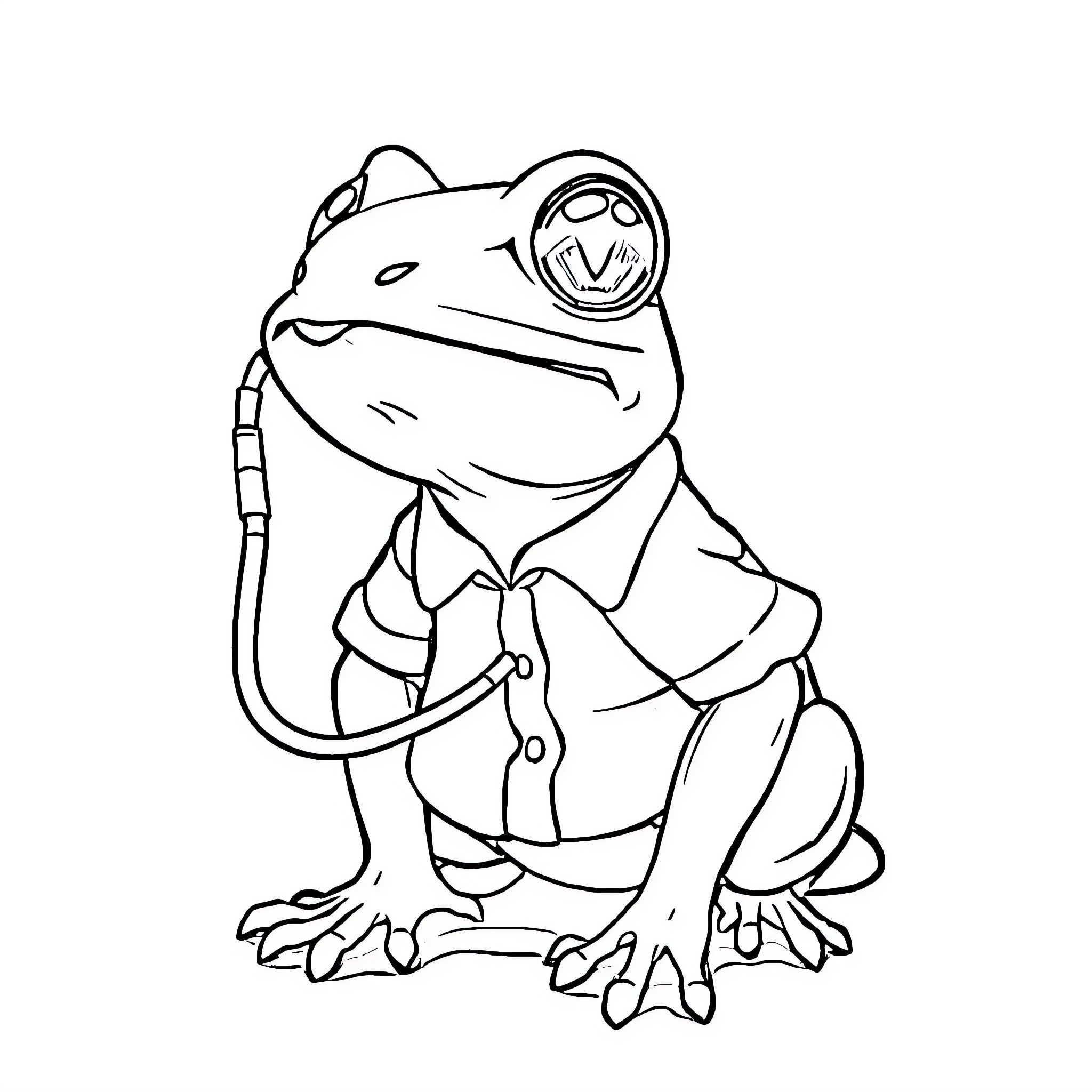 Frog wearing a suit and tie Coloring Page (free black-and-white line drawing printable PDF for all, from beginners to advanced learners, including children, teens, adults, and seniors)