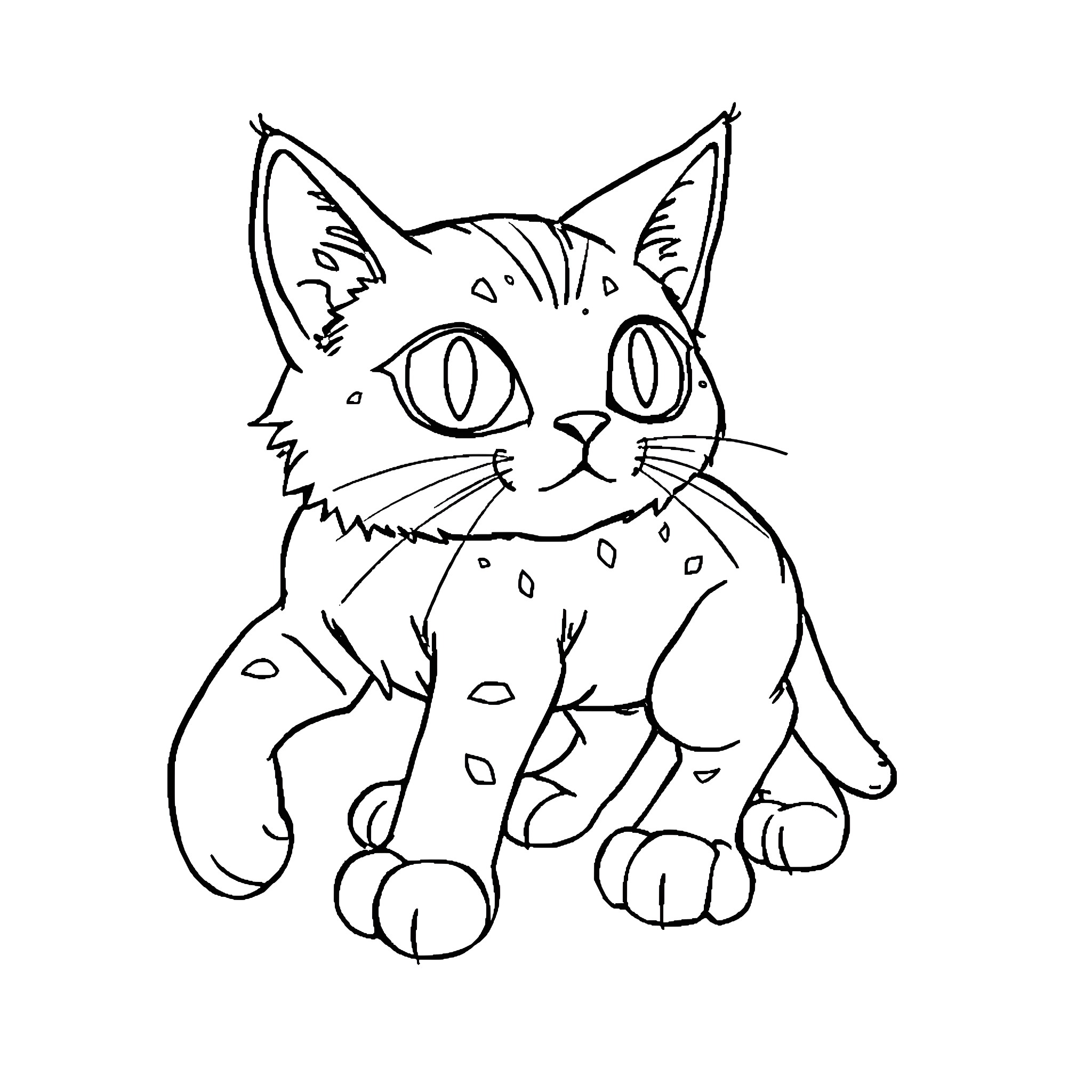Cat drawing with curious expression Coloring Page (free black-and-white line drawing printable PDF for all, from beginners to advanced learners, including children, teens, adults, and seniors)
