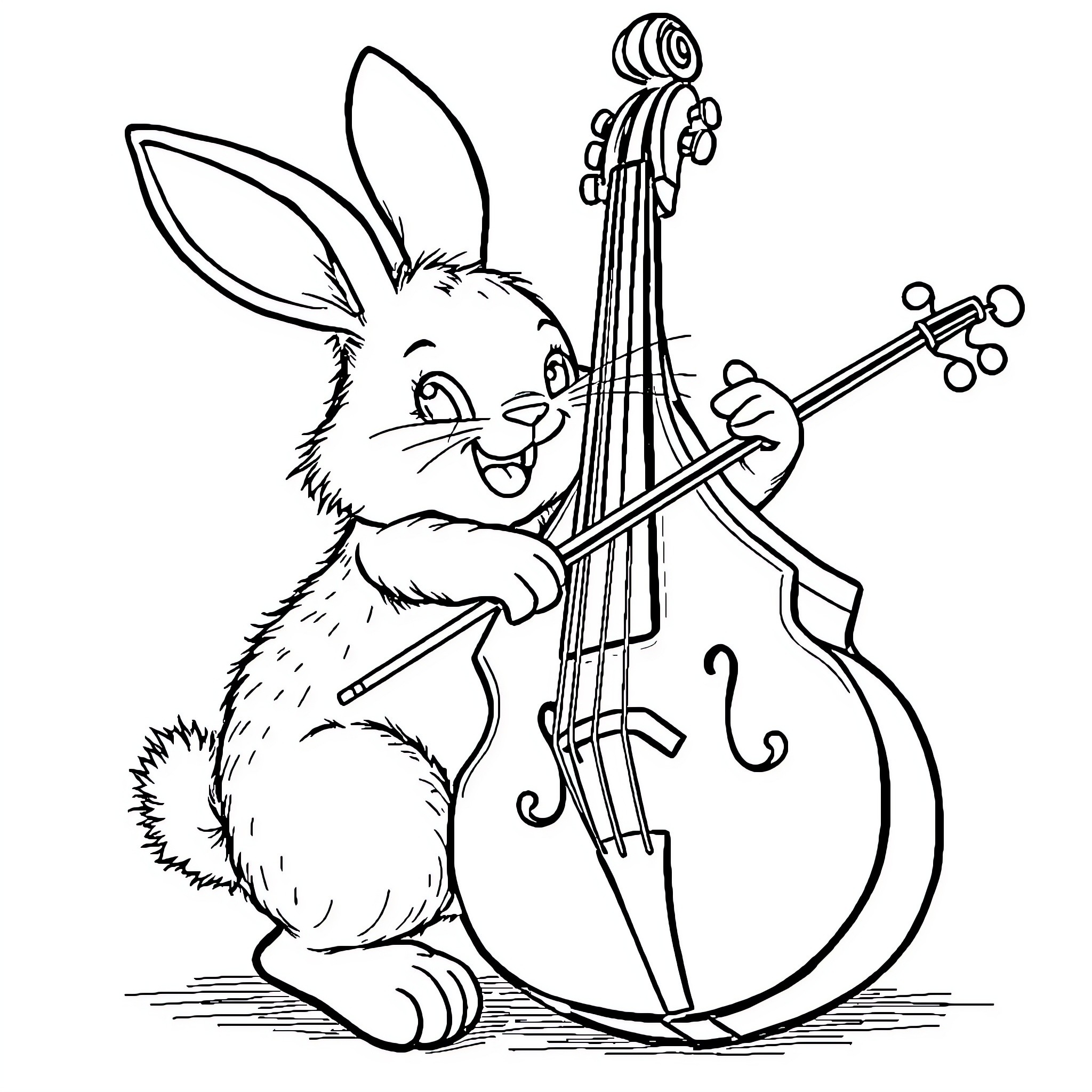 Bunny playing a musical instrument Coloring Page (free black-and-white line drawing printable PDF for all, from beginners to advanced learners, including children, teens, adults, and seniors)