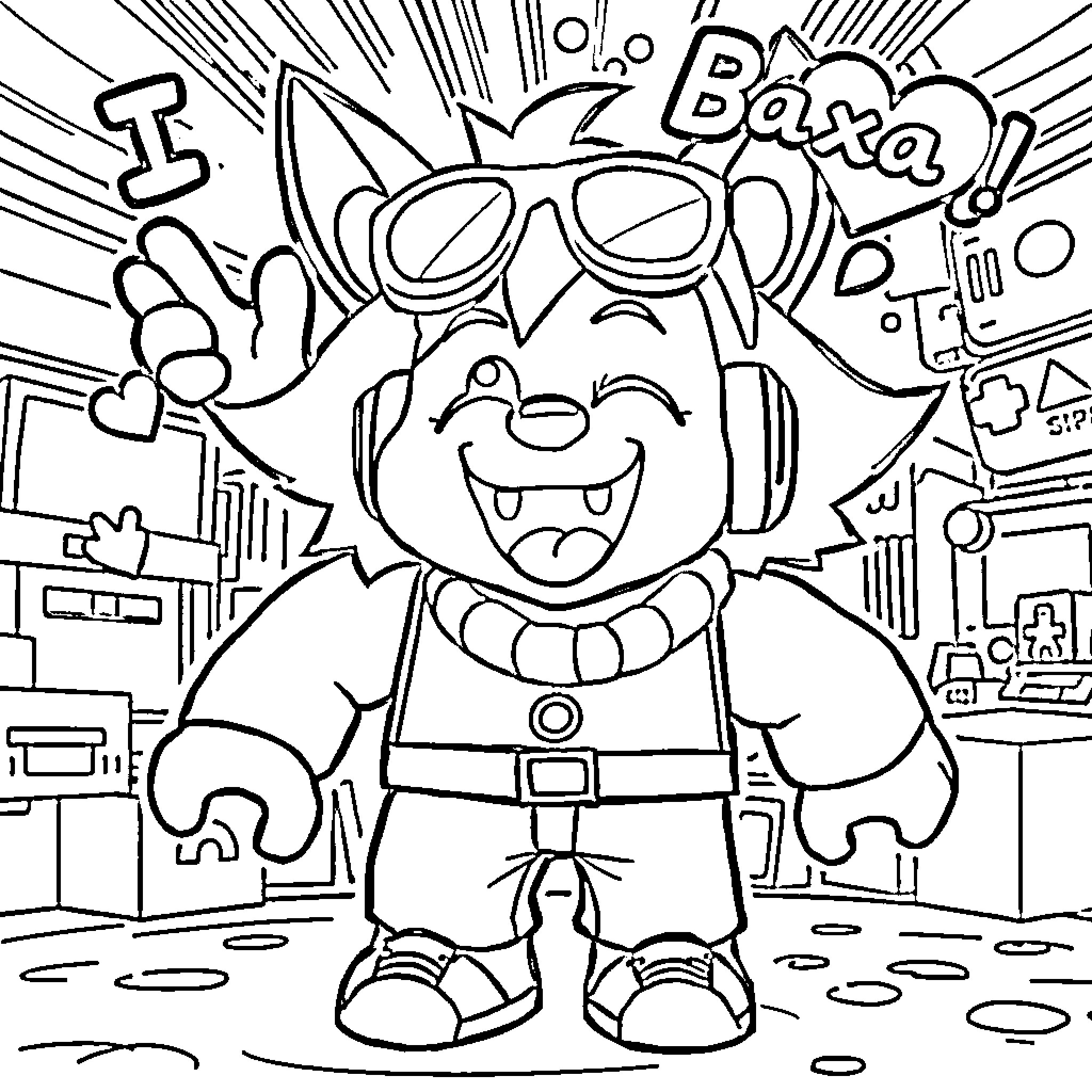 Roblox Character Expressing Excitement and Happiness Coloring Page (free black-and-white line drawing printable PDF for all, from beginners to advanced learners, including children, teens, adults, and seniors)
