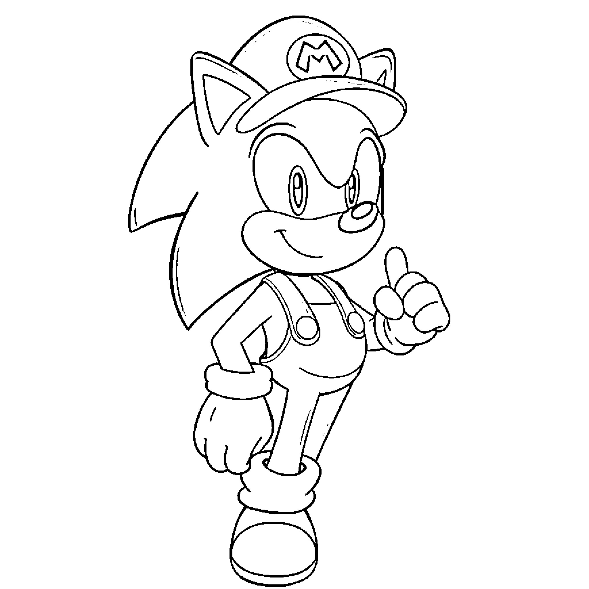 Sonic the Hedgehog in Iconic Pose Coloring Page (free black-and-white line drawing printable PDF for all, from beginners to advanced learners, including children, teens, adults, and seniors)