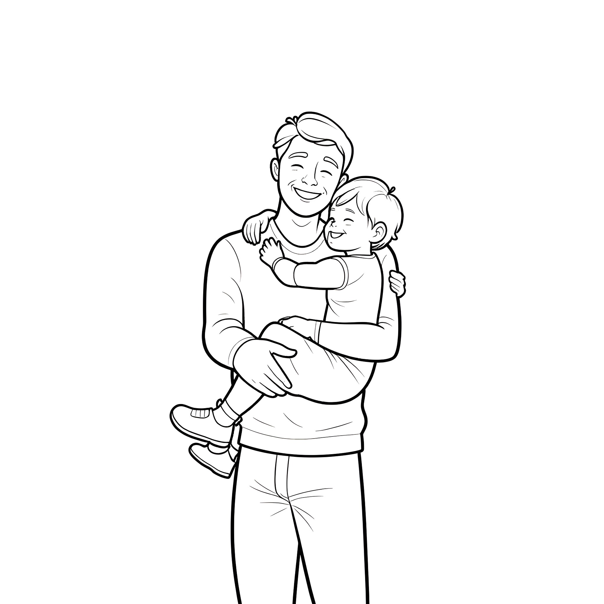 Father holding and comforting his child Coloring Page (free black-and-white line drawing printable PDF for all, from beginners to advanced learners, including children, teens, adults, and seniors)