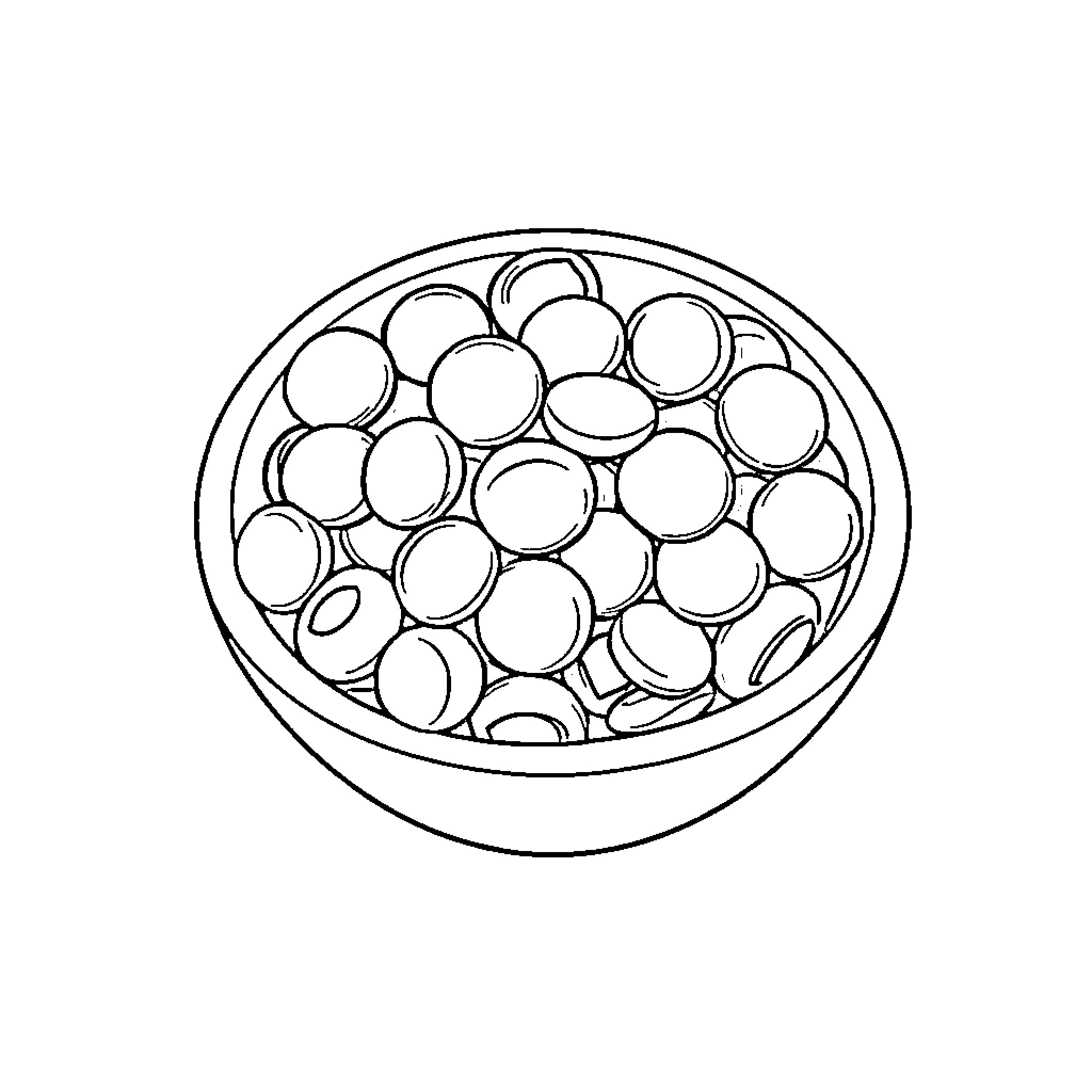 Reese's Pieces in a bowl Coloring Page (free black-and-white line drawing printable PDF for all, from beginners to advanced learners, including children, teens, adults, and seniors)