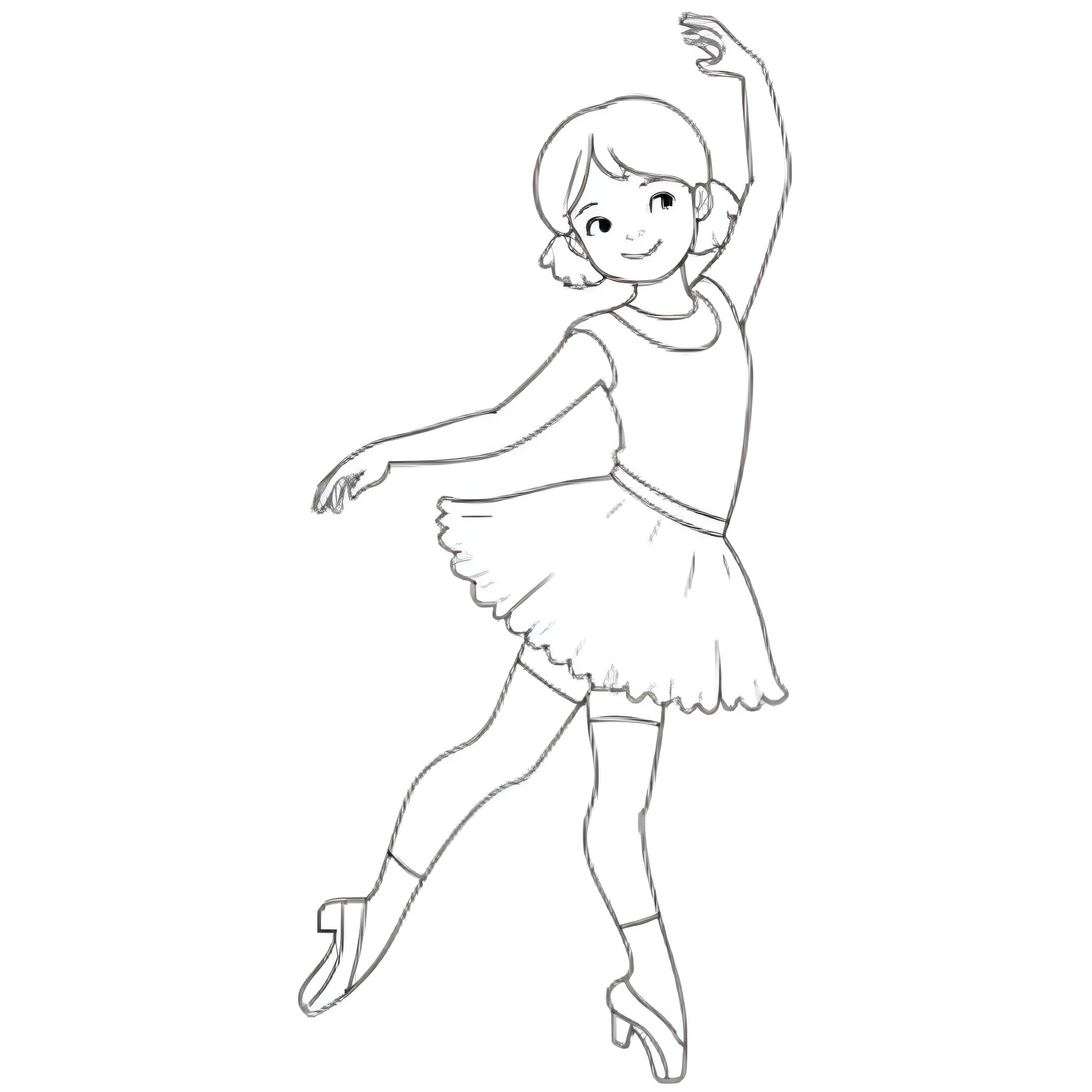 Ballerina in graceful dance pose Coloring Page (free black-and-white line drawing printable PDF for all, from beginners to advanced learners, including children, teens, adults, and seniors)