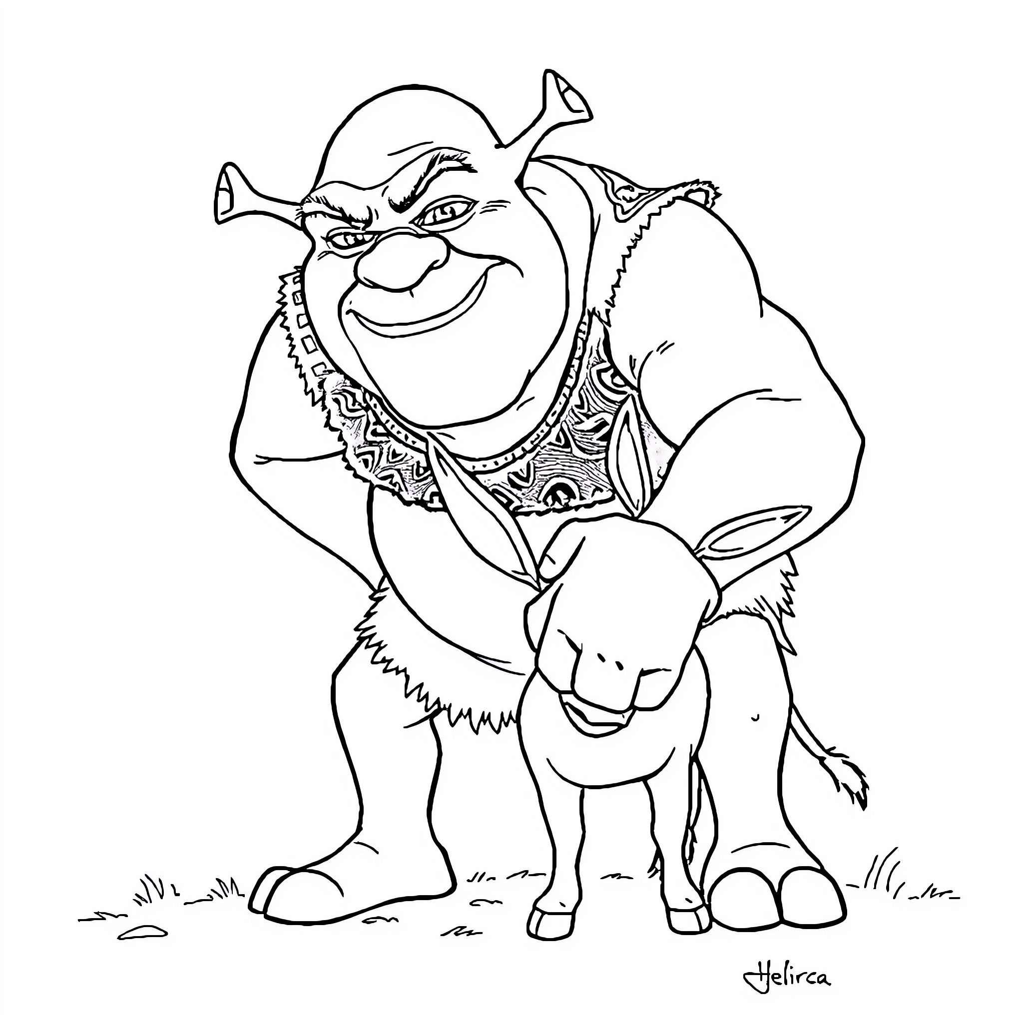 Shrek striking a confident pose Coloring Page (free black-and-white line drawing printable PDF for all, from beginners to advanced learners, including children, teens, adults, and seniors)
