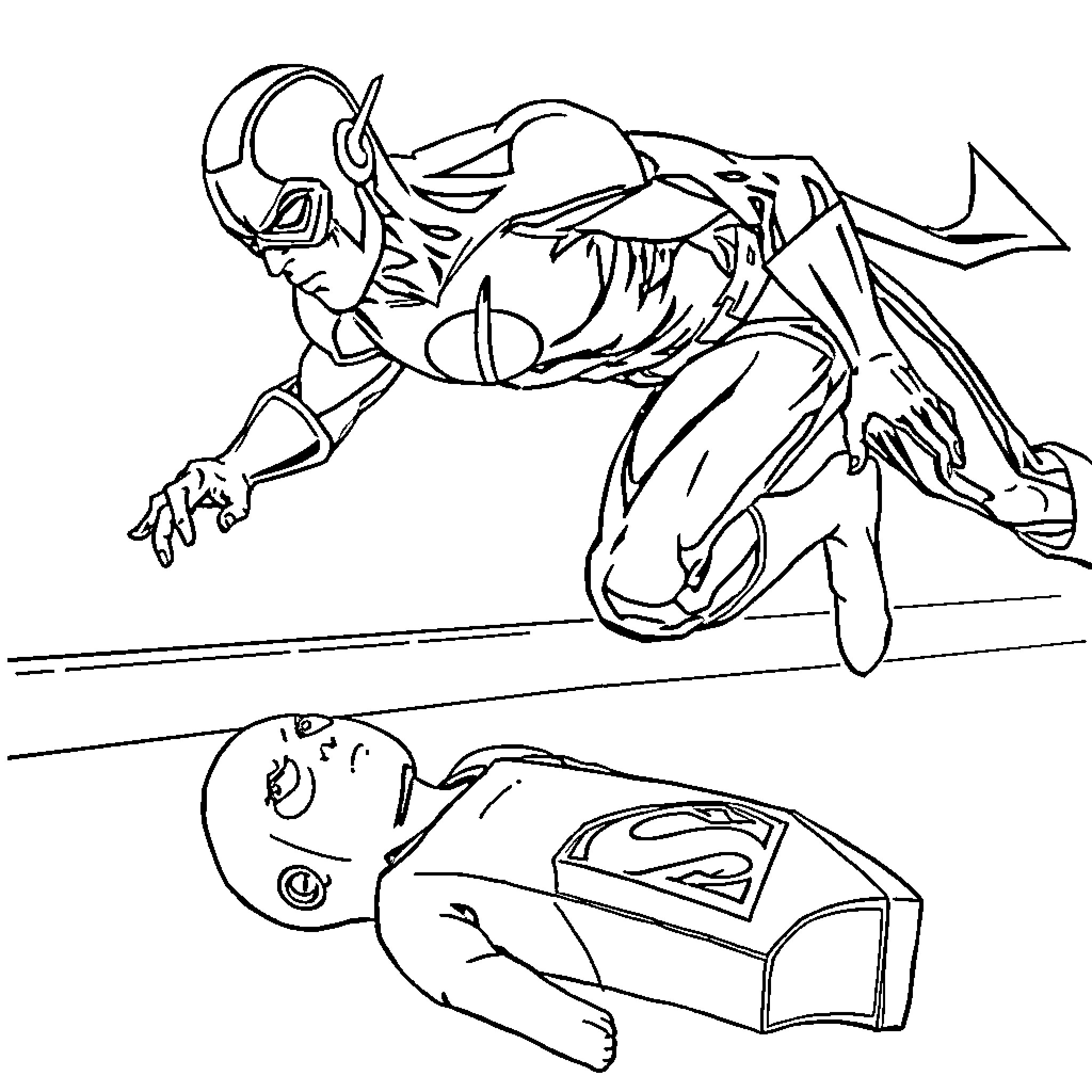 Flash Heroic Leap and Speeding Ahead Coloring Page (free black-and-white line drawing printable PDF for all, from beginners to advanced learners, including children, teens, adults, and seniors)