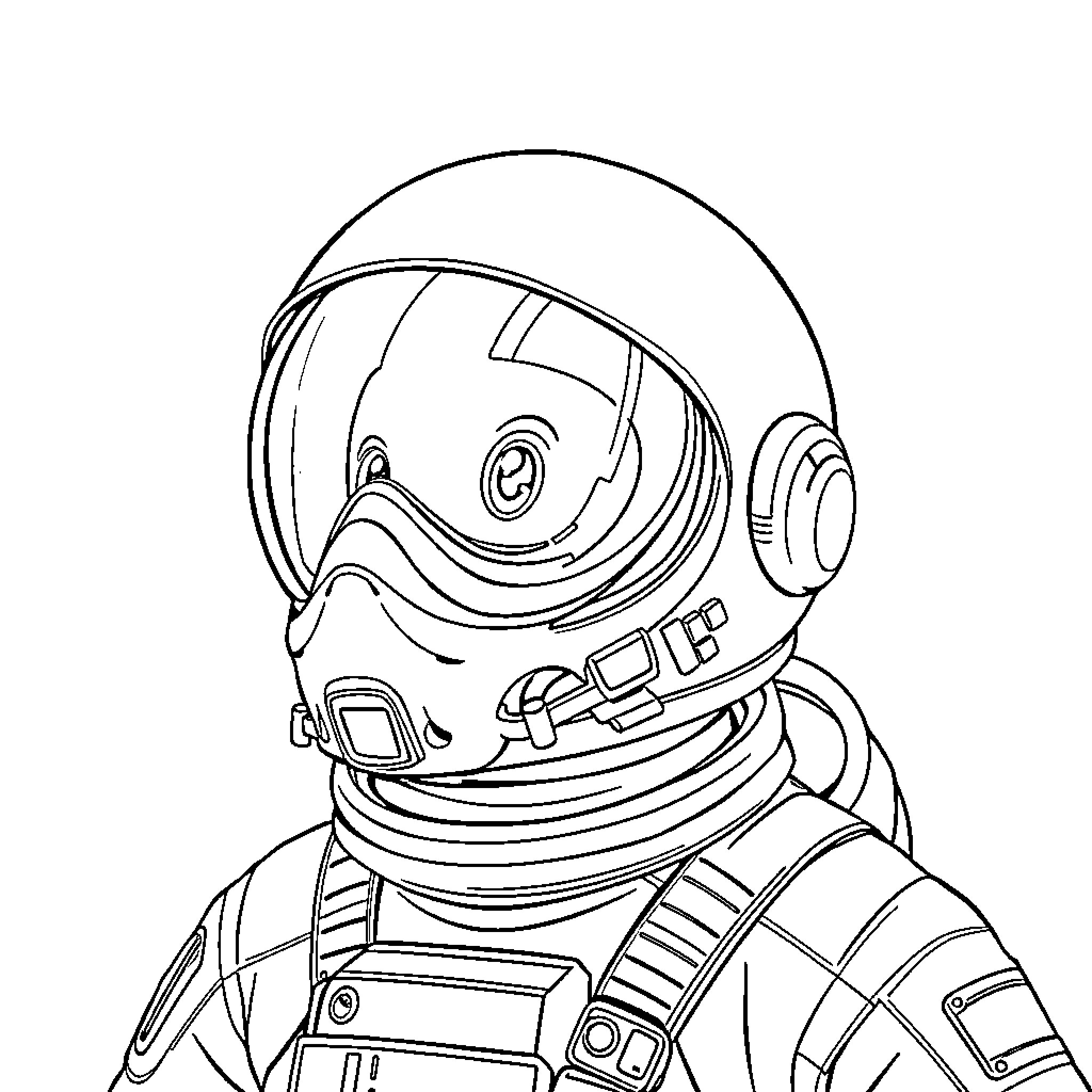 Ryder the Astronaut in Outer Space Coloring Page (free black-and-white line drawing printable PDF for all, from beginners to advanced learners, including children, teens, adults, and seniors)