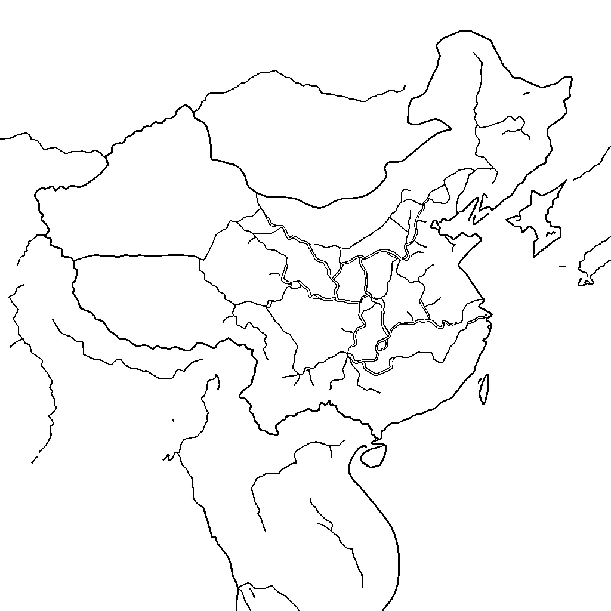 Map of Simplified China Outline Coloring Page (free black-and-white line drawing printable PDF for all, from beginners to advanced learners, including children, teens, adults, and seniors)