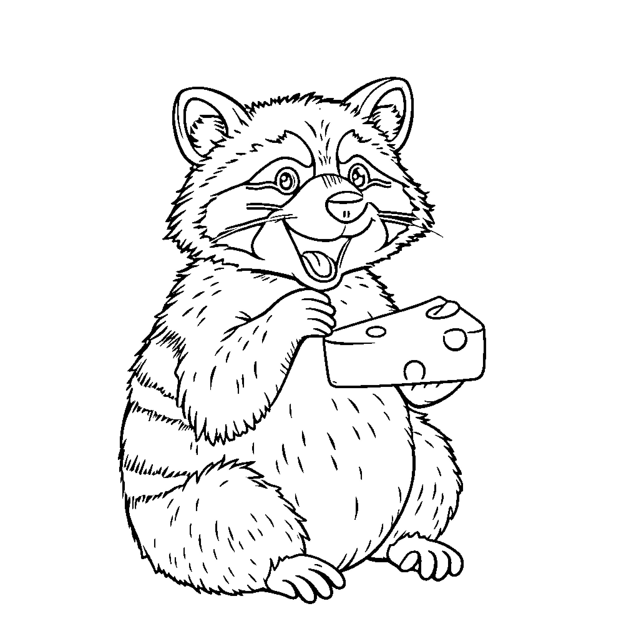 Raccoon enjoying a tasty snack Coloring Page (free black-and-white line drawing printable PDF for all, from beginners to advanced learners, including children, teens, adults, and seniors)