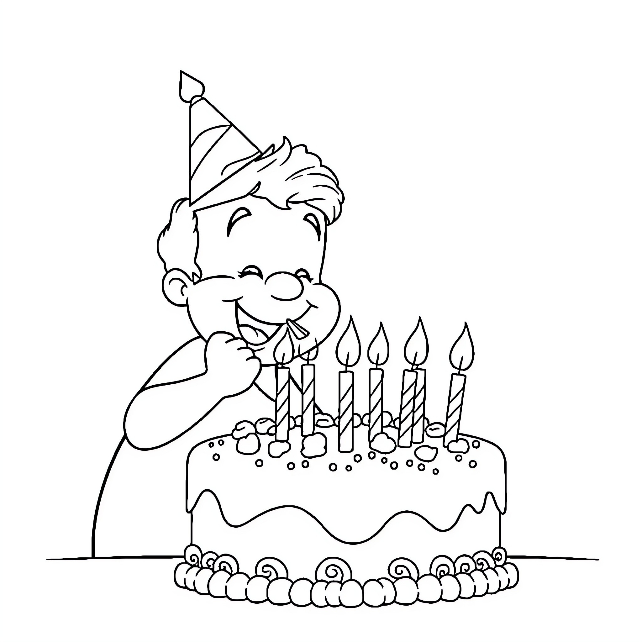Salamèche celebrating birthday with cake and candles Coloring Page (free black-and-white line drawing printable PDF for all, from beginners to advanced learners, including children, teens, adults, and seniors)