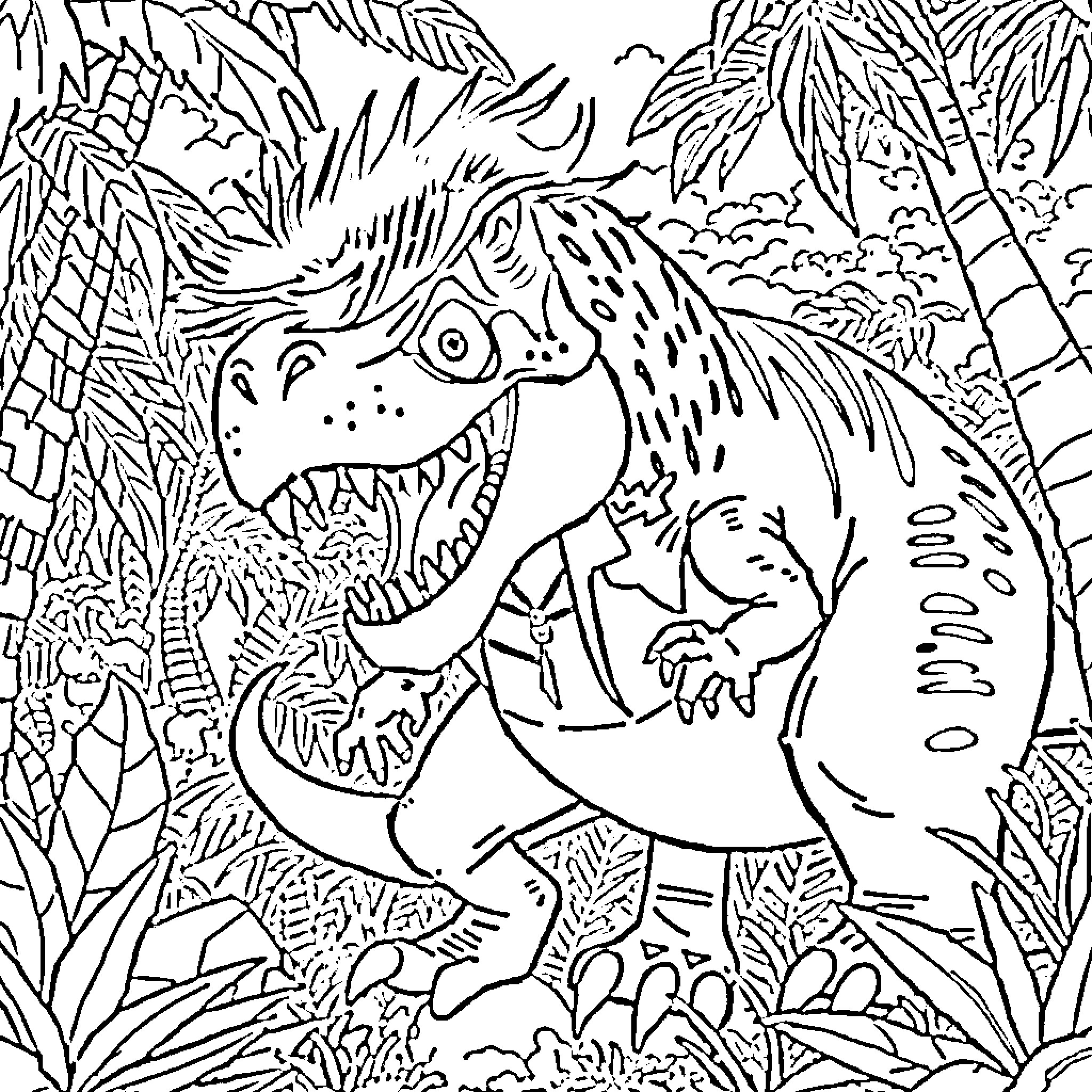 Ace Ventura's Prehistoric Adventure Coloring Page (free black-and-white line drawing printable PDF for all, from beginners to advanced learners, including children, teens, adults, and seniors)