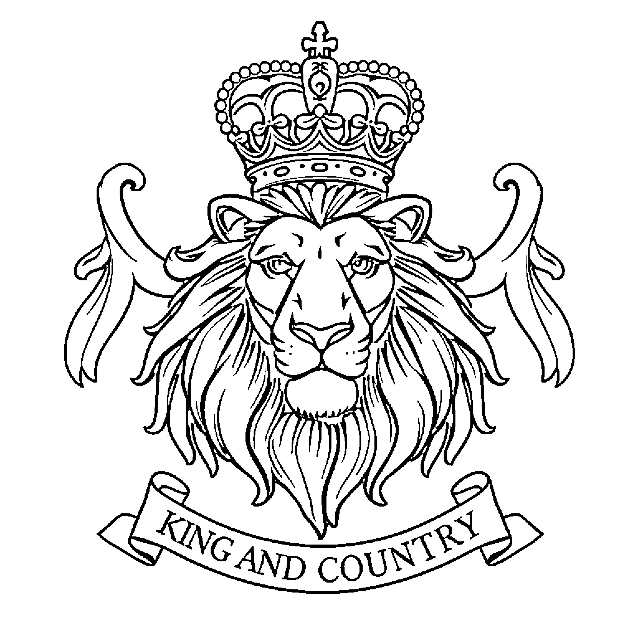 King with Majestic Lion Emblem Coloring Page (free black-and-white line drawing printable PDF for all, from beginners to advanced learners, including children, teens, adults, and seniors)
