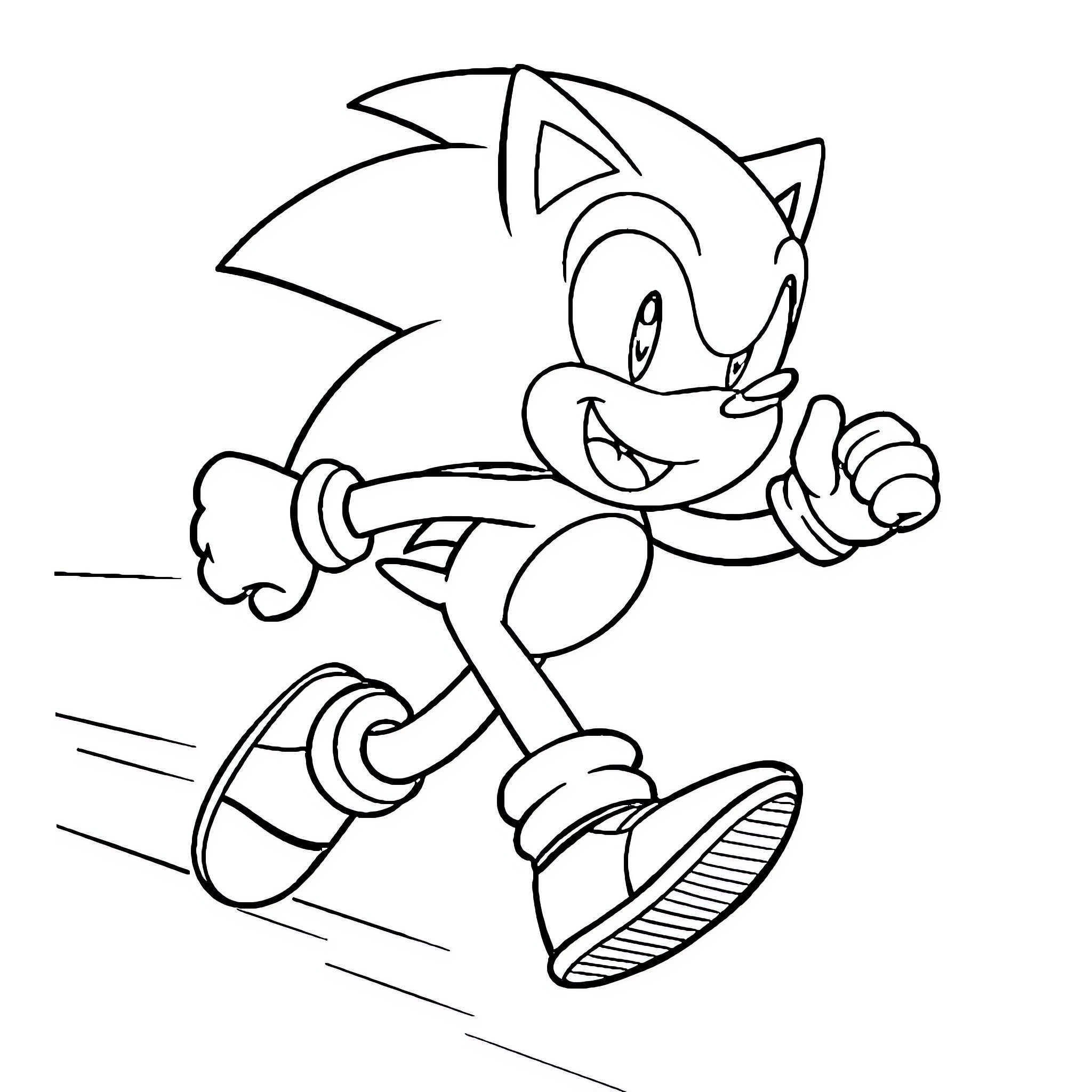 Sonic running with enthusiasm Coloring Page (free black-and-white line drawing printable PDF for all, from beginners to advanced learners, including children, teens, adults, and seniors)