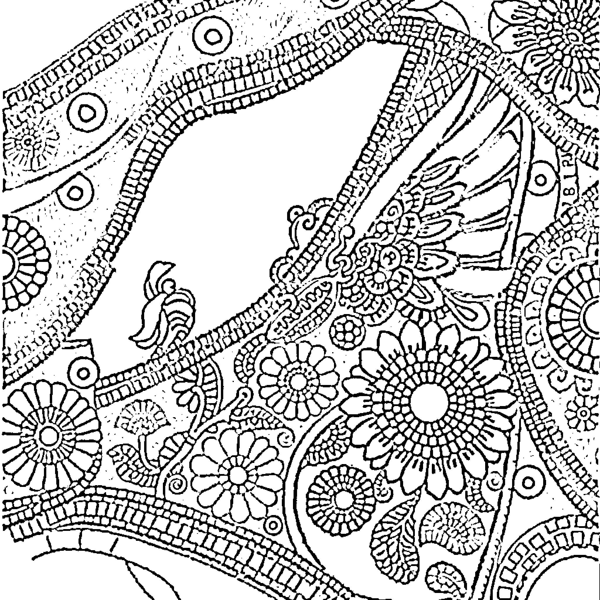 Beadwork Floral Motifs and Abstract Patterns Coloring Page (free black-and-white line drawing printable PDF for all, from beginners to advanced learners, including children, teens, adults, and seniors)