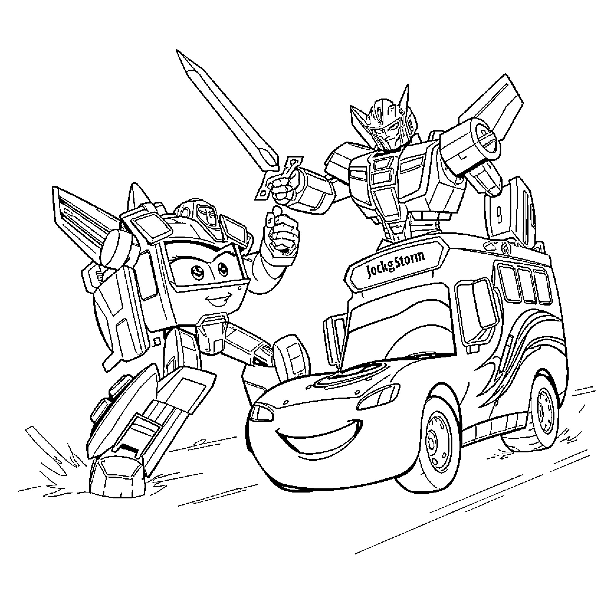 Jackson Storm: Transforming Race Car Hero Coloring Page (free black-and-white line drawing printable PDF for all, from beginners to advanced learners, including children, teens, adults, and seniors)