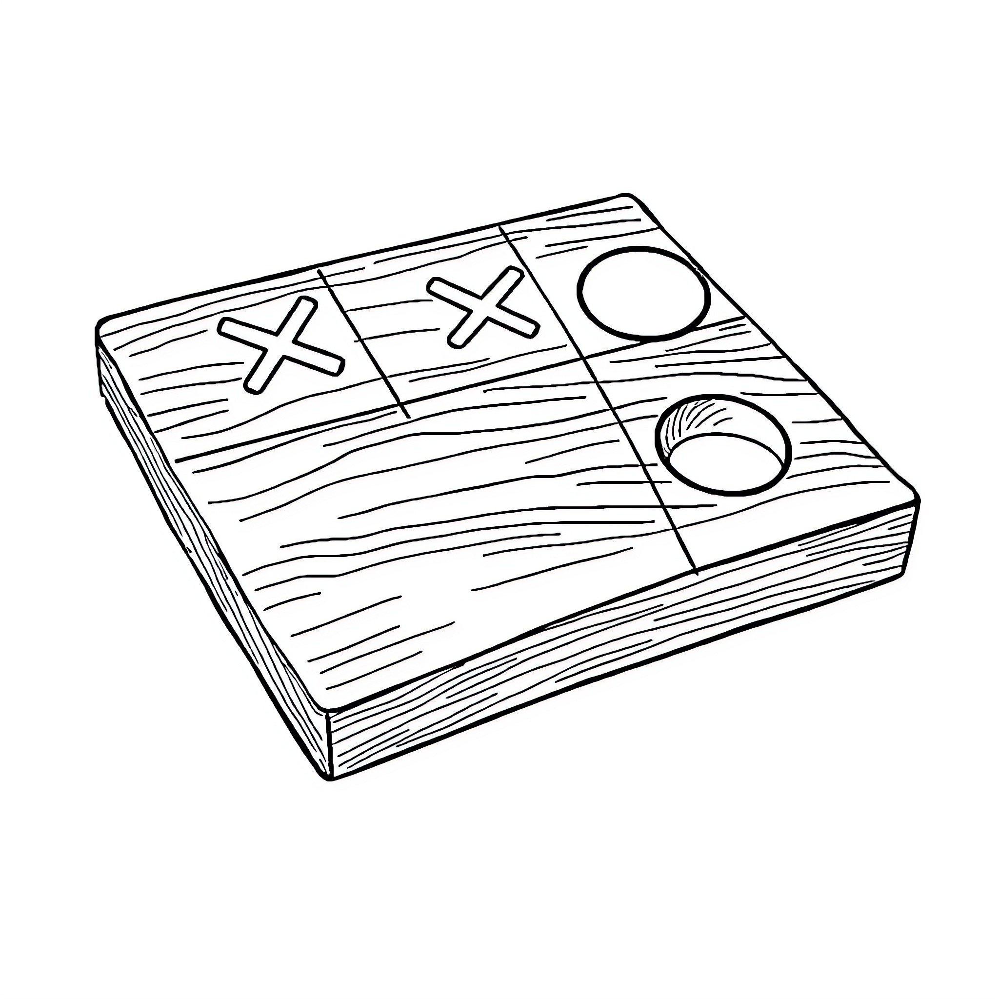 Tic Tac Toe on Wooden Board Coloring Page (free black-and-white line drawing printable PDF for all, from beginners to advanced learners, including children, teens, adults, and seniors)