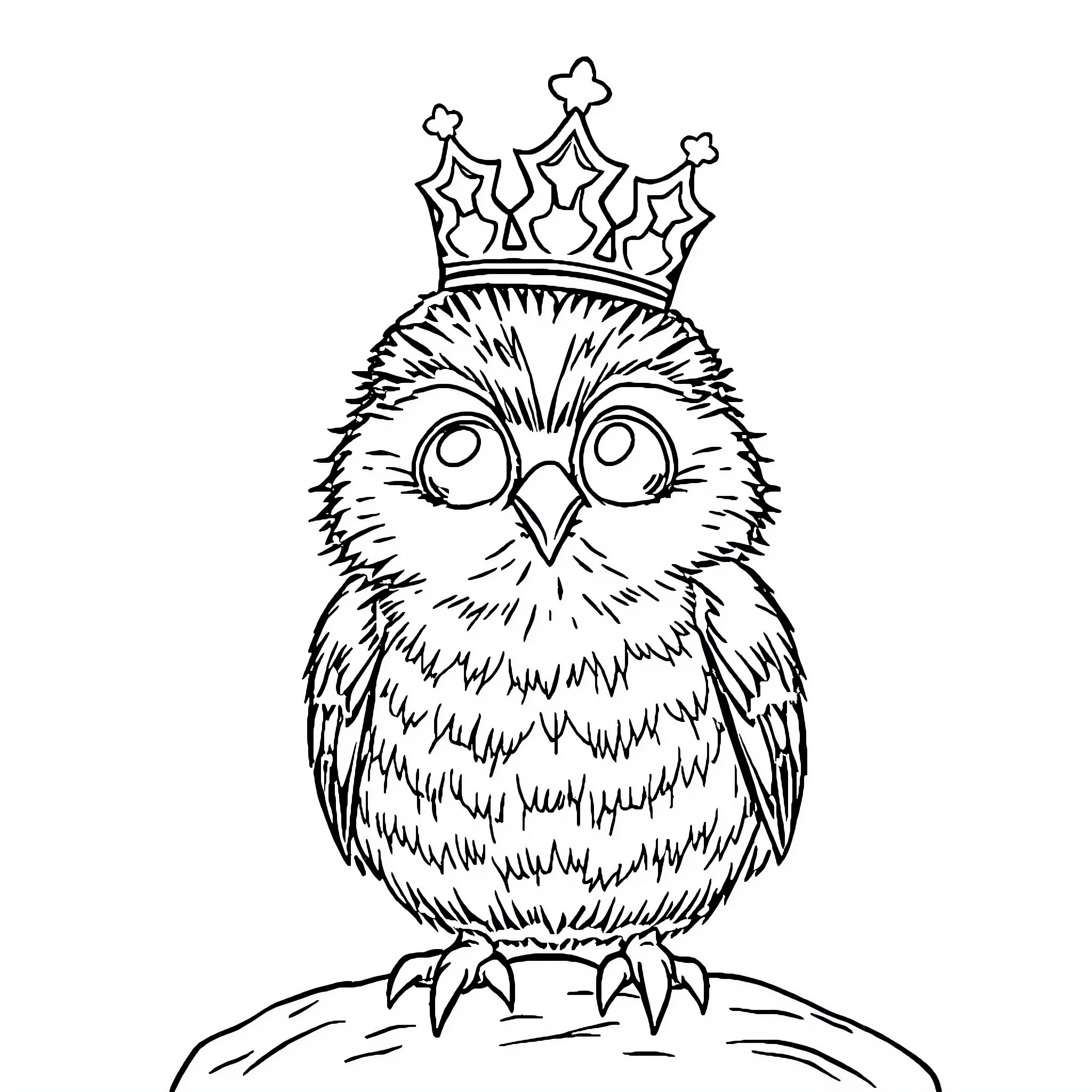 Sheep with crown sitting on branch Coloring Page (free black-and-white line drawing printable PDF for all, from beginners to advanced learners, including children, teens, adults, and seniors)