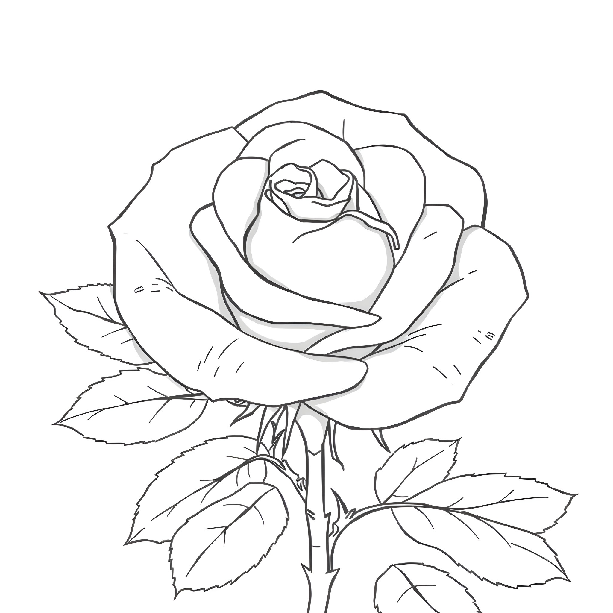 Rose blooming with delicate petals Coloring Page (free black-and-white line drawing printable PDF for all, from beginners to advanced learners, including children, teens, adults, and seniors)