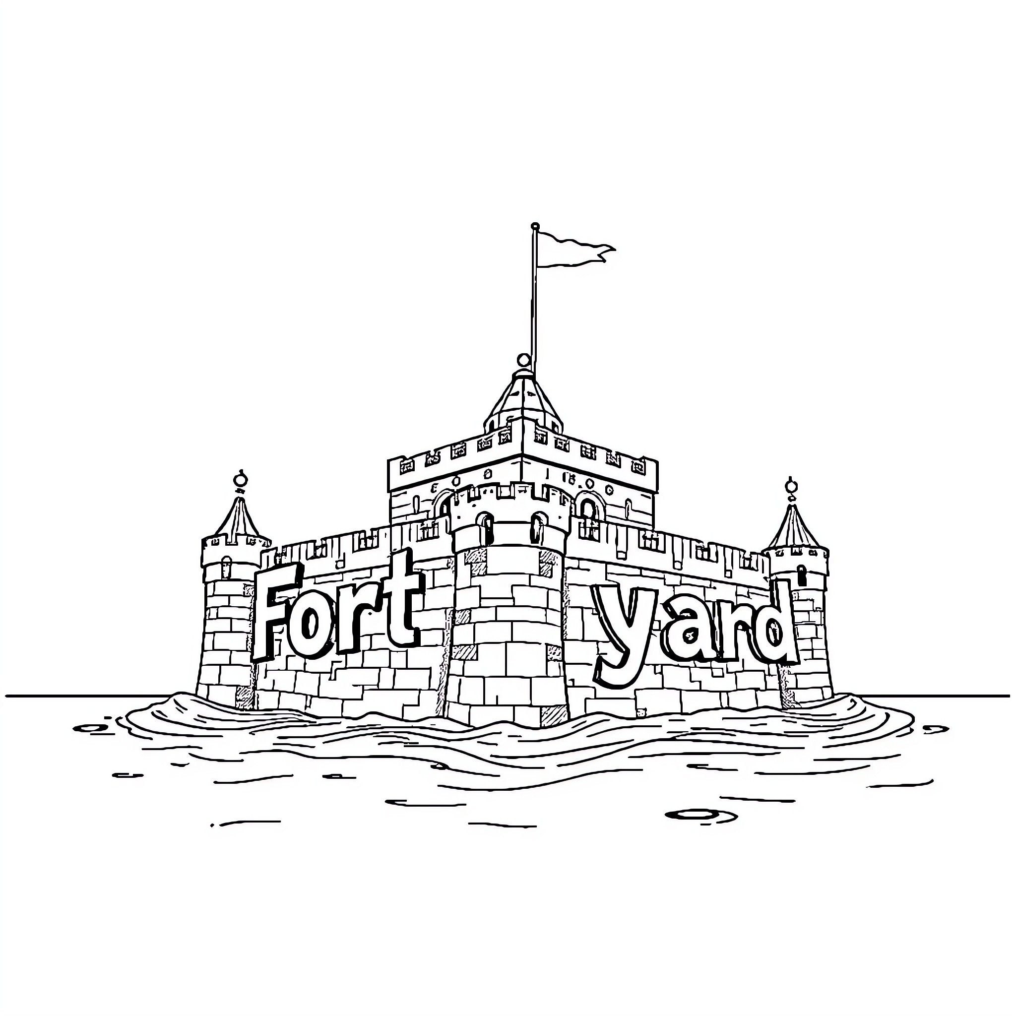 Fort Boyard - Historic castle on the sea Coloring Page (free black-and-white line drawing printable PDF for all, from beginners to advanced learners, including children, teens, adults, and seniors)