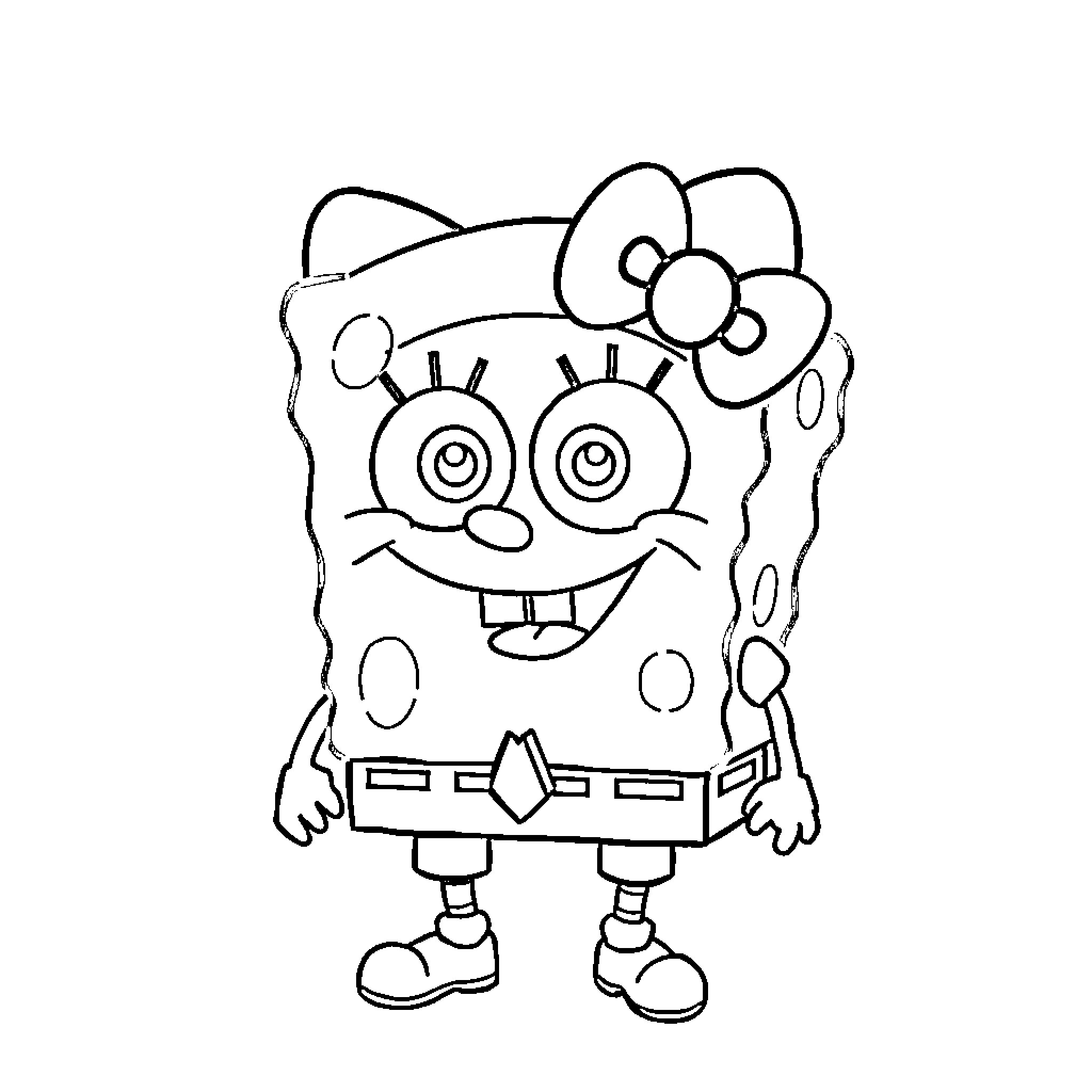 Spongebob's Silly Antics in Black and White Coloring Page (free black-and-white line drawing printable PDF for all, from beginners to advanced learners, including children, teens, adults, and seniors)
