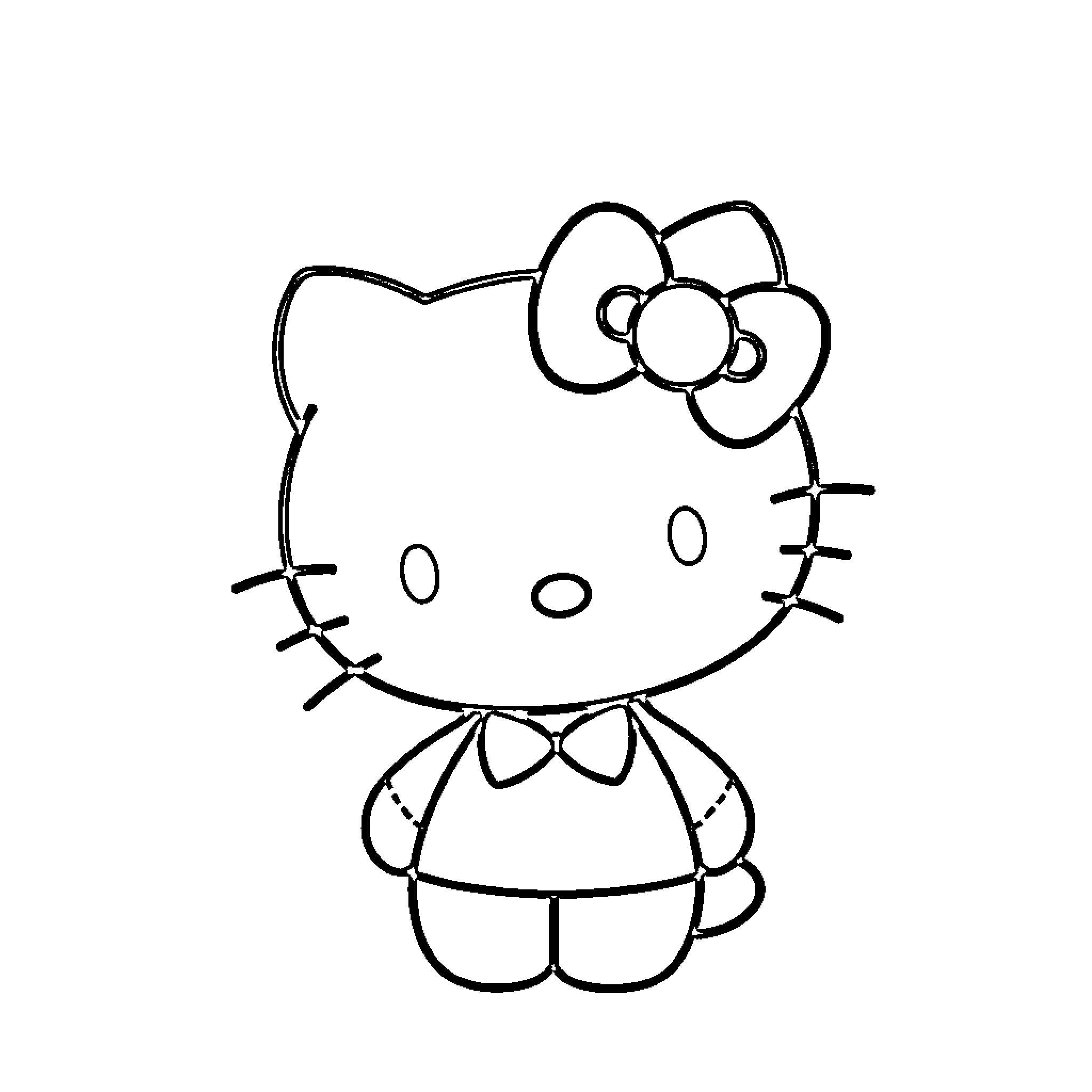 Hello Kitty in a simple outline drawing Coloring Page (free black-and-white line drawing printable PDF for all, from beginners to advanced learners, including children, teens, adults, and seniors)
