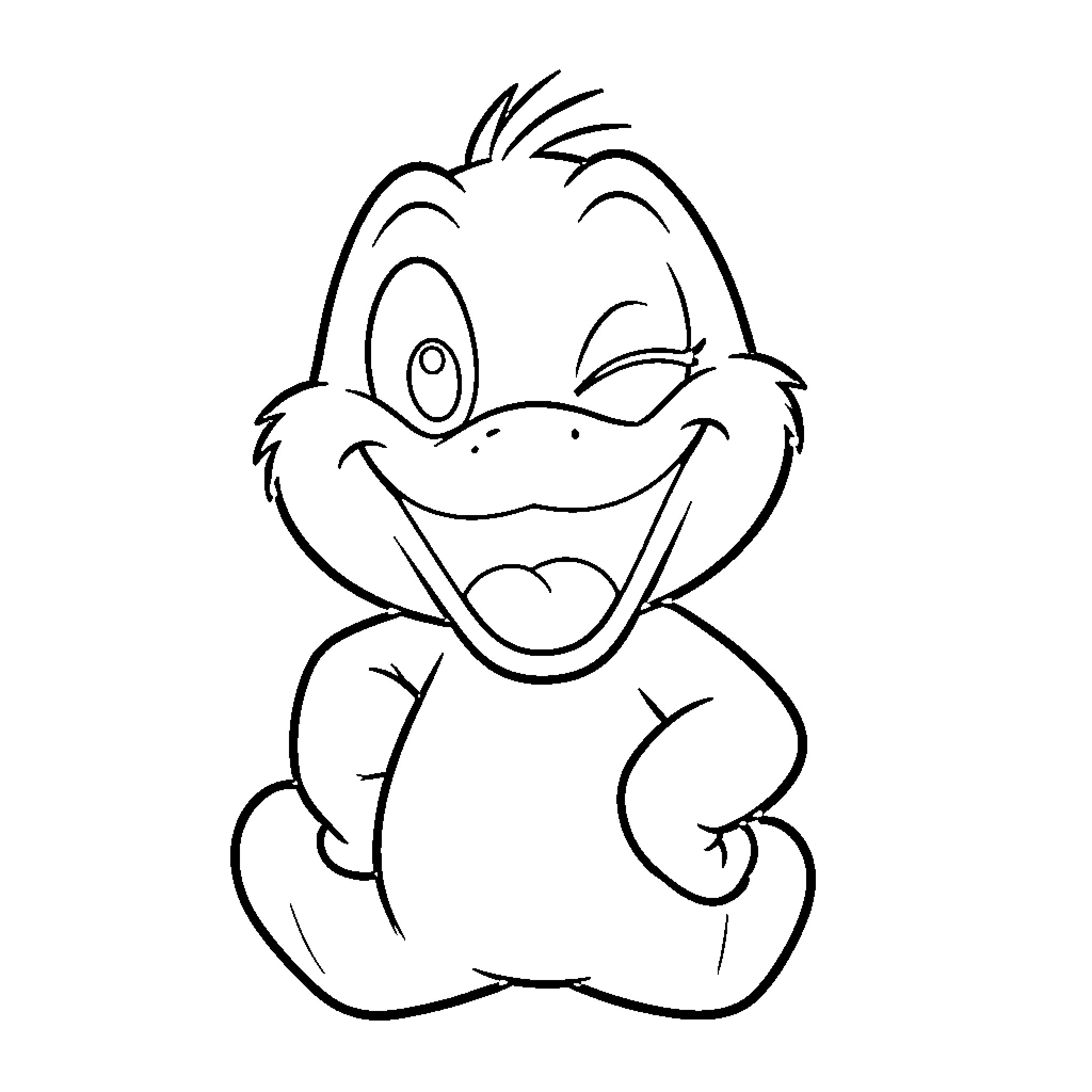 Donald Duck smiling joyfully in black and white Coloring Page (free black-and-white line drawing printable PDF for all, from beginners to advanced learners, including children, teens, adults, and seniors)