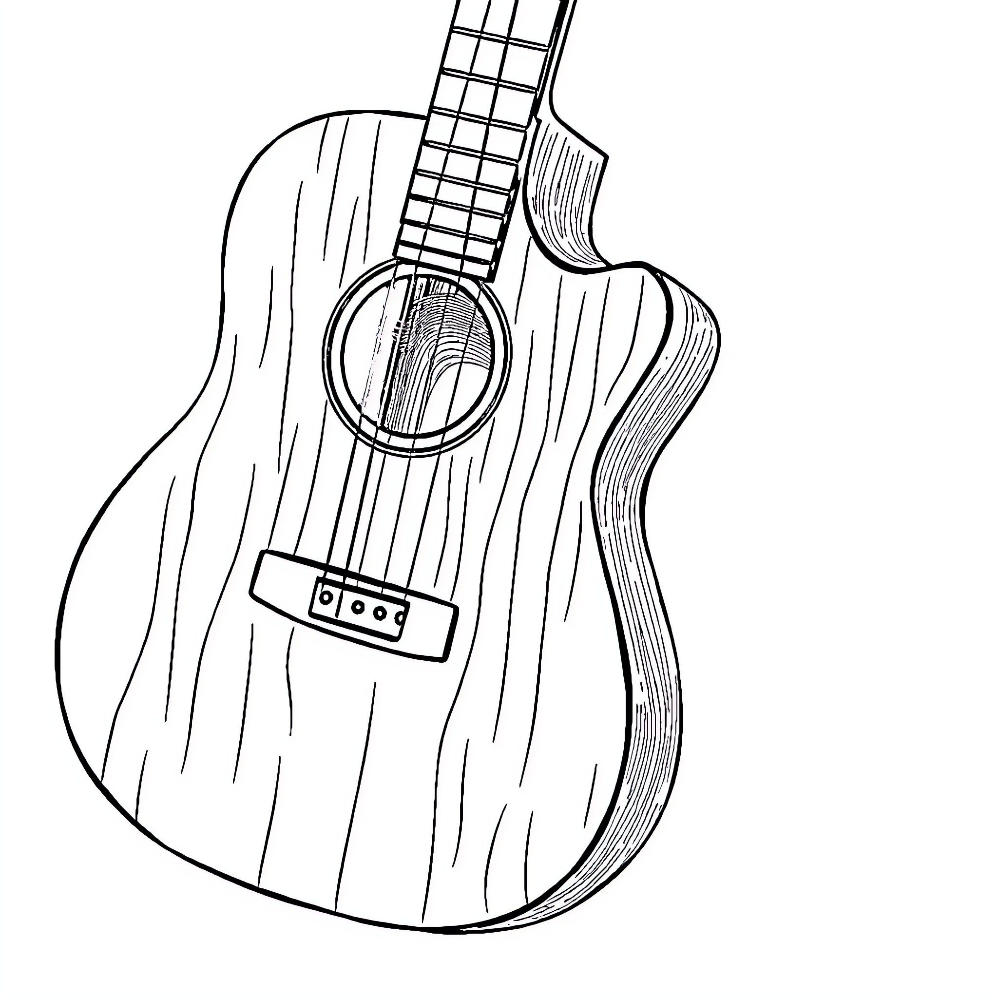 Guitar with intricate wooden details Coloring Page (free black-and-white line drawing printable PDF for all, from beginners to advanced learners, including children, teens, adults, and seniors)