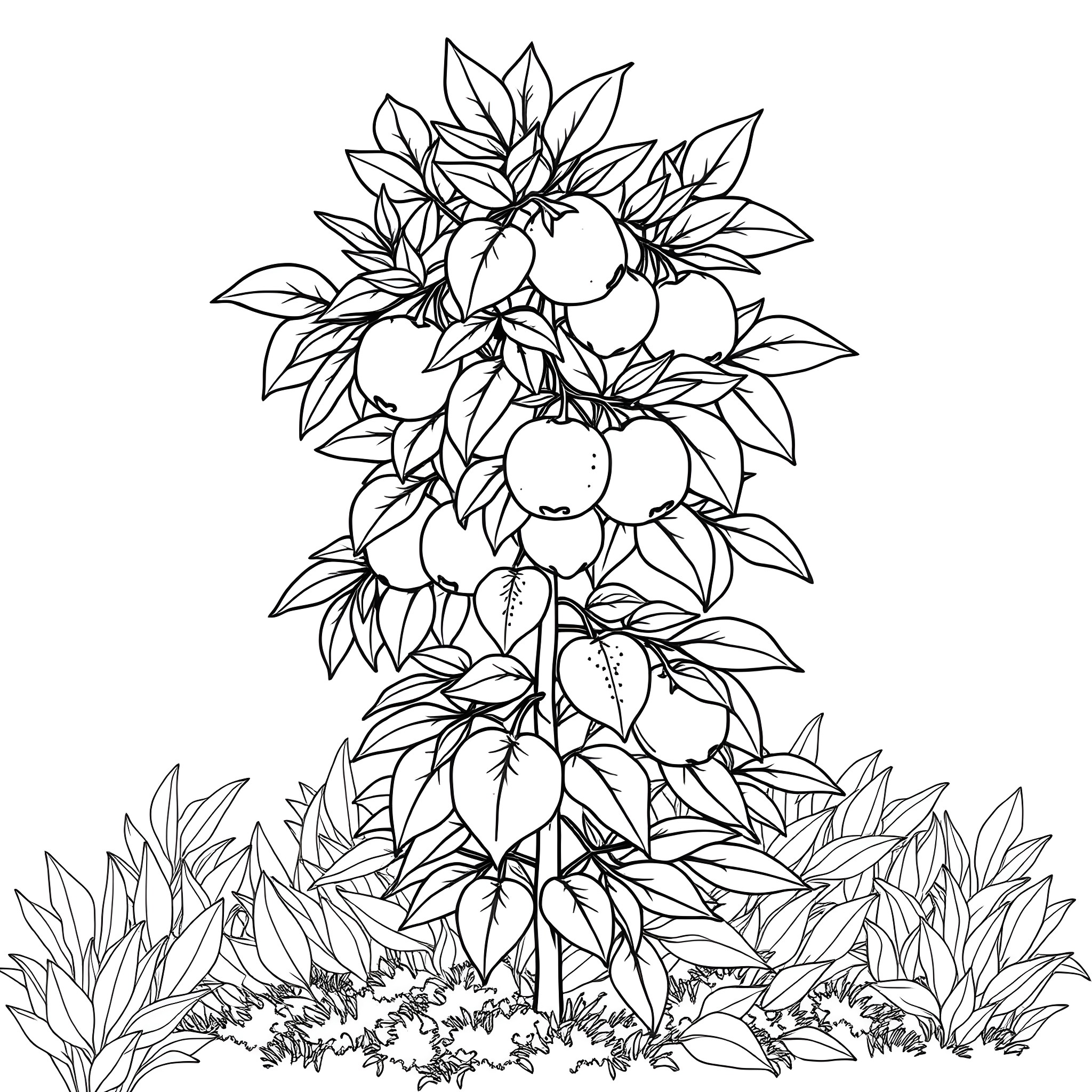 Citron tree with abundant foliage and fruits Coloring Page (free black-and-white line drawing printable PDF for all, from beginners to advanced learners, including children, teens, adults, and seniors)
