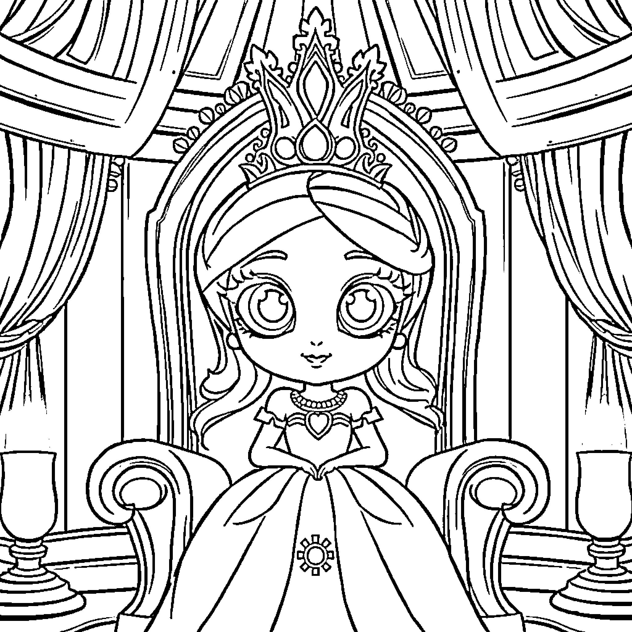 Beholder of the Enchanted Royal Court Coloring Page (free black-and-white line drawing printable PDF for all, from beginners to advanced learners, including children, teens, adults, and seniors)