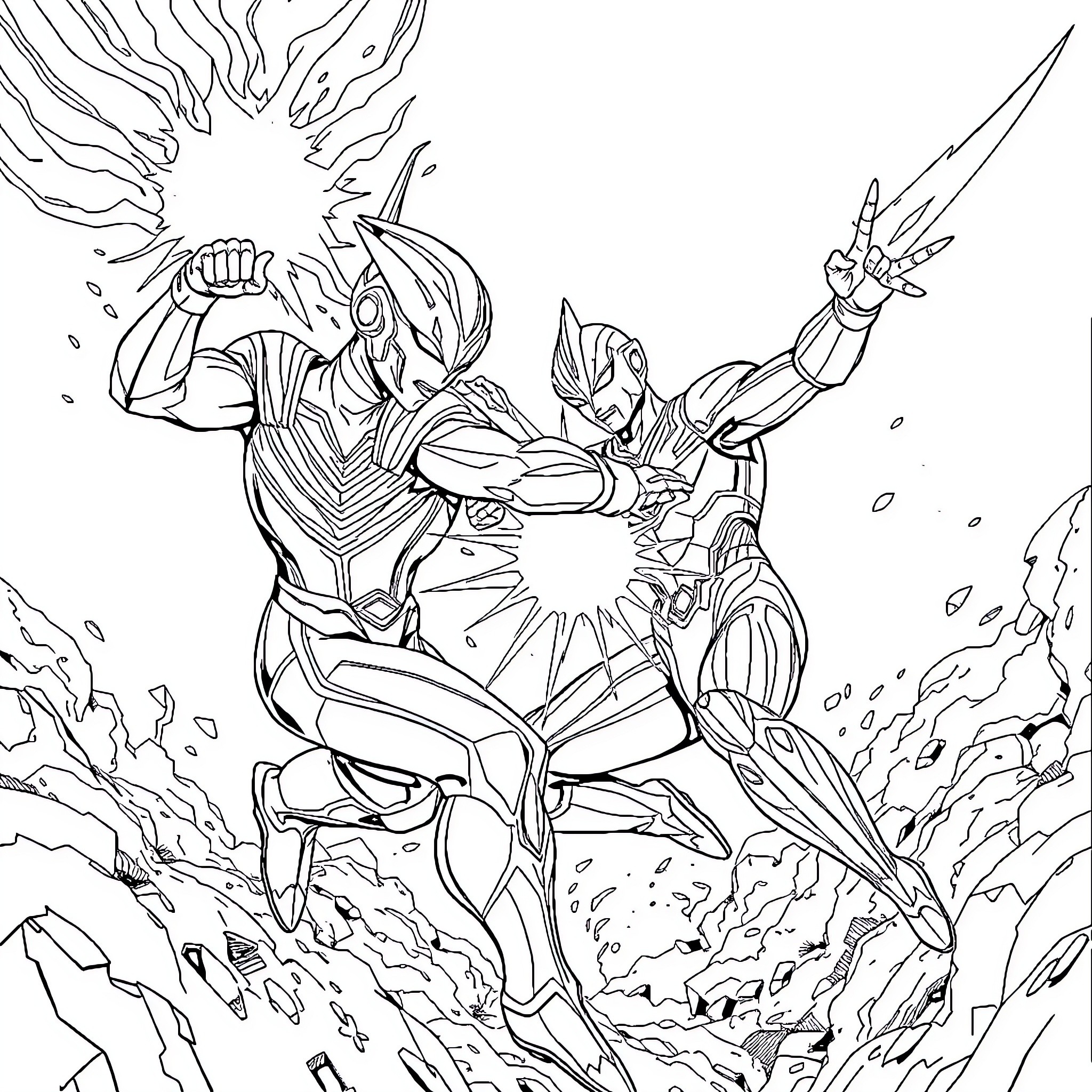 Tung Tung Epic Battle of Heroes Coloring Page (free black-and-white line drawing printable PDF for all, from beginners to advanced learners, including children, teens, adults, and seniors)
