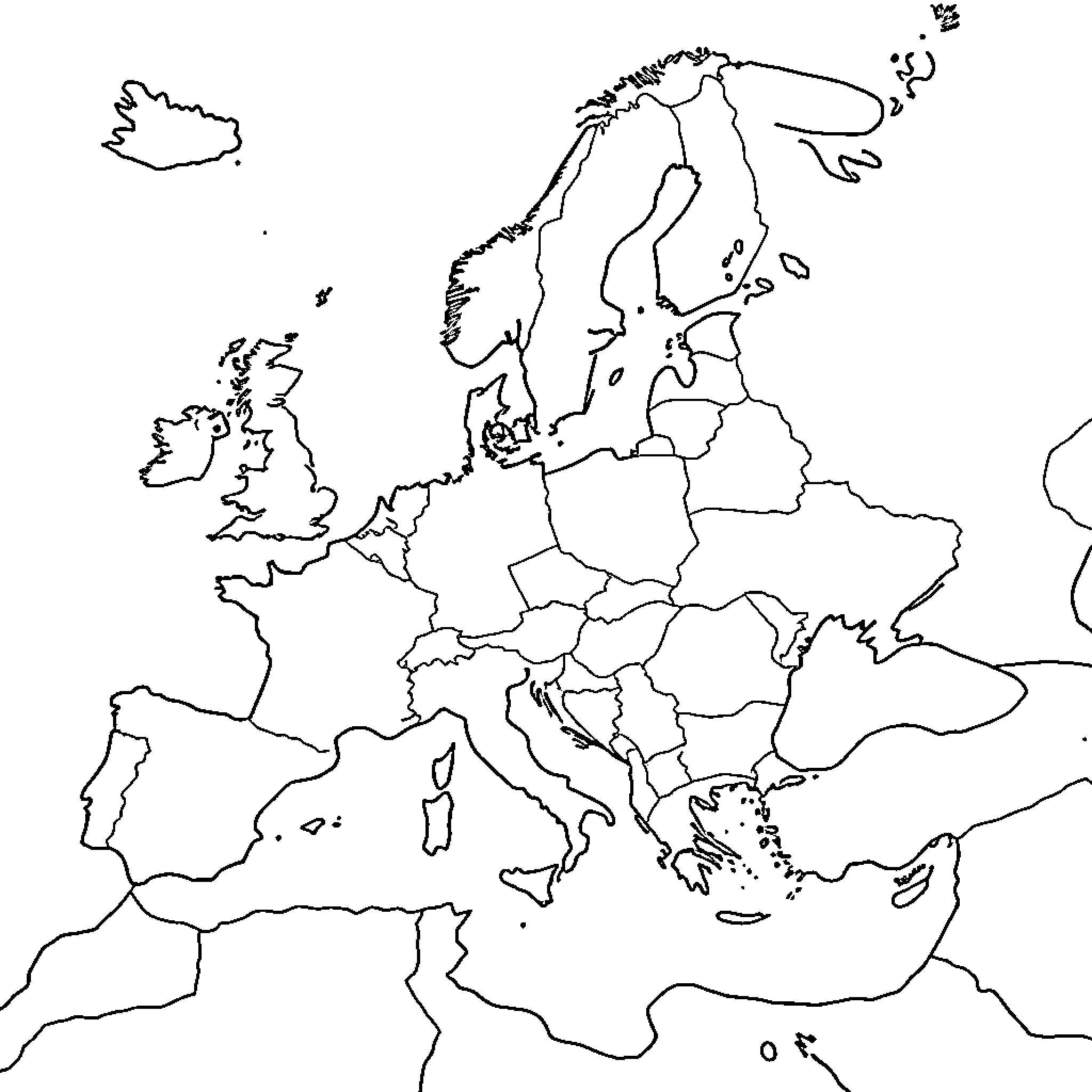 Map of the European continent Coloring Page (free black-and-white line drawing printable PDF for all, from beginners to advanced learners, including children, teens, adults, and seniors)