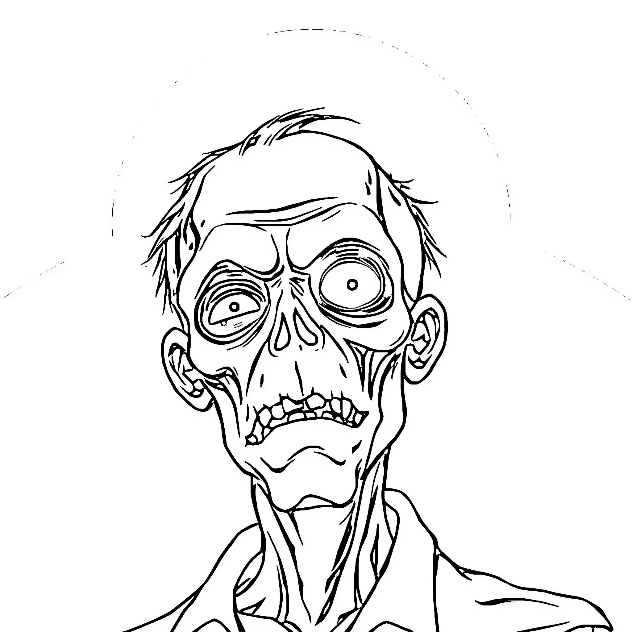 Zombie businessman with distorted facial features Coloring Page (free black-and-white line drawing printable PDF for all, from beginners to advanced learners, including children, teens, adults, and seniors)