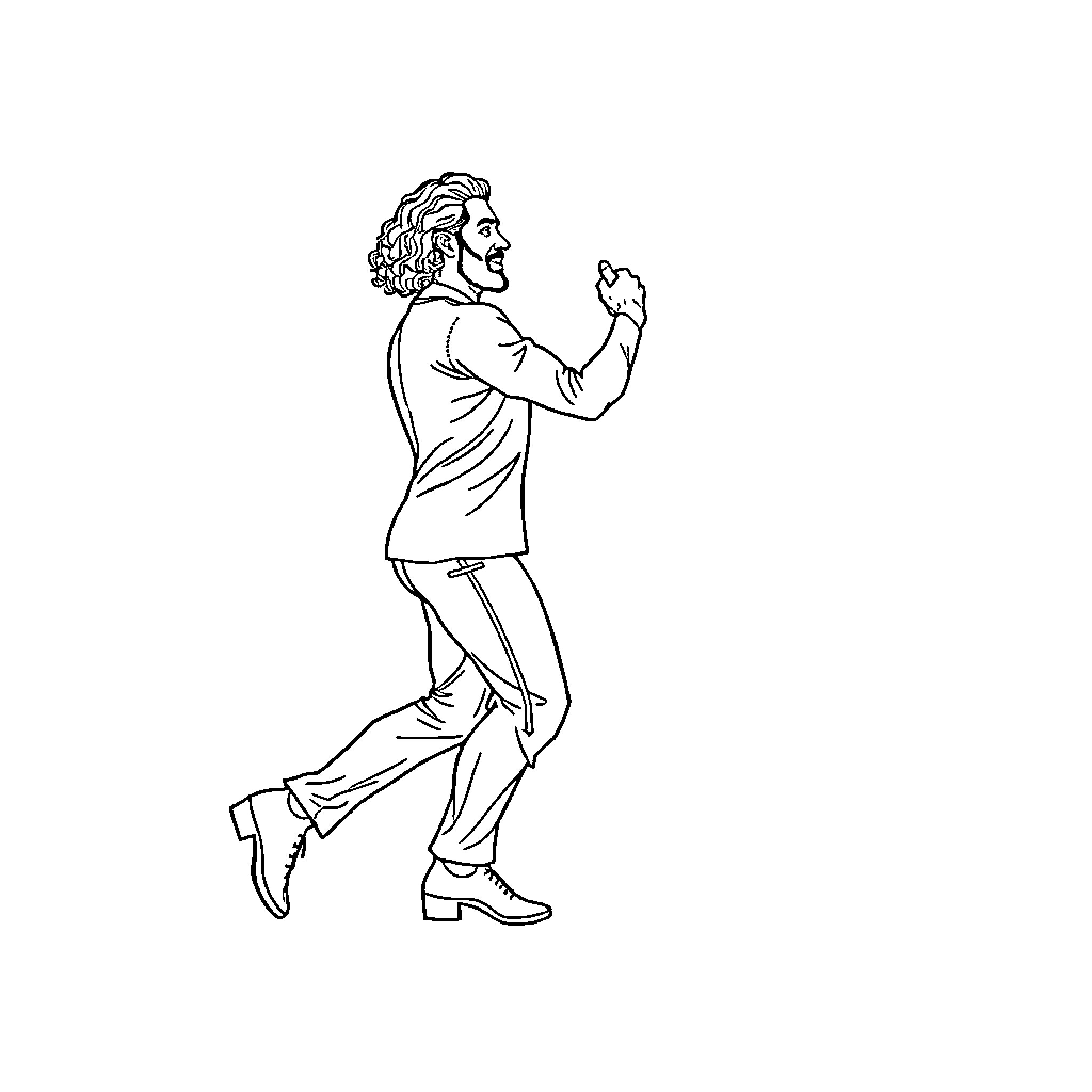 Mo Salah Celebrating Goal in Stylish Attire Coloring Page (free black-and-white line drawing printable PDF for all, from beginners to advanced learners, including children, teens, adults, and seniors)