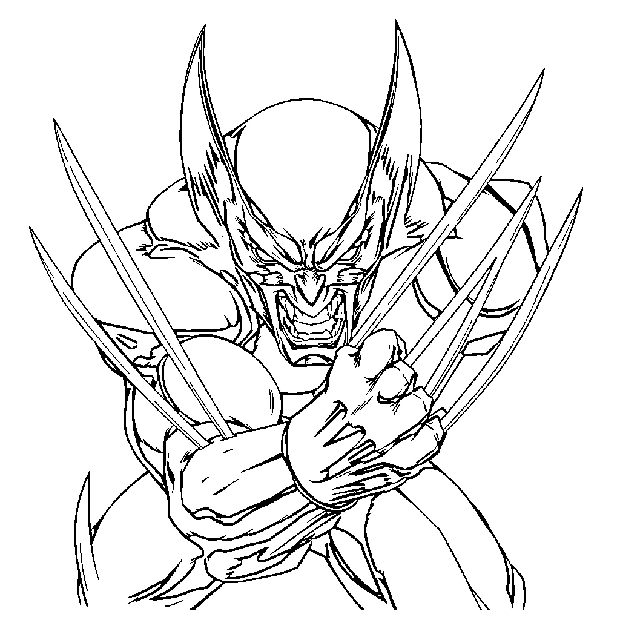 Wolverine in fierce fighting stance Coloring Page (free black-and-white line drawing printable PDF for all, from beginners to advanced learners, including children, teens, adults, and seniors)