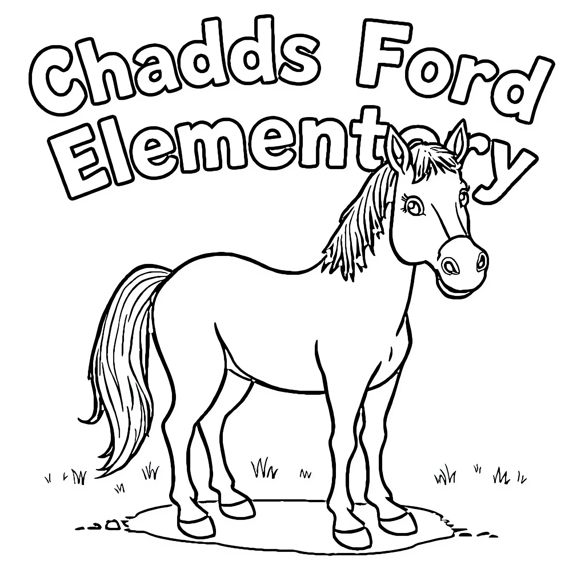 Horse standing in a field Coloring Page (free black-and-white line drawing printable PDF for all, from beginners to advanced learners, including children, teens, adults, and seniors)