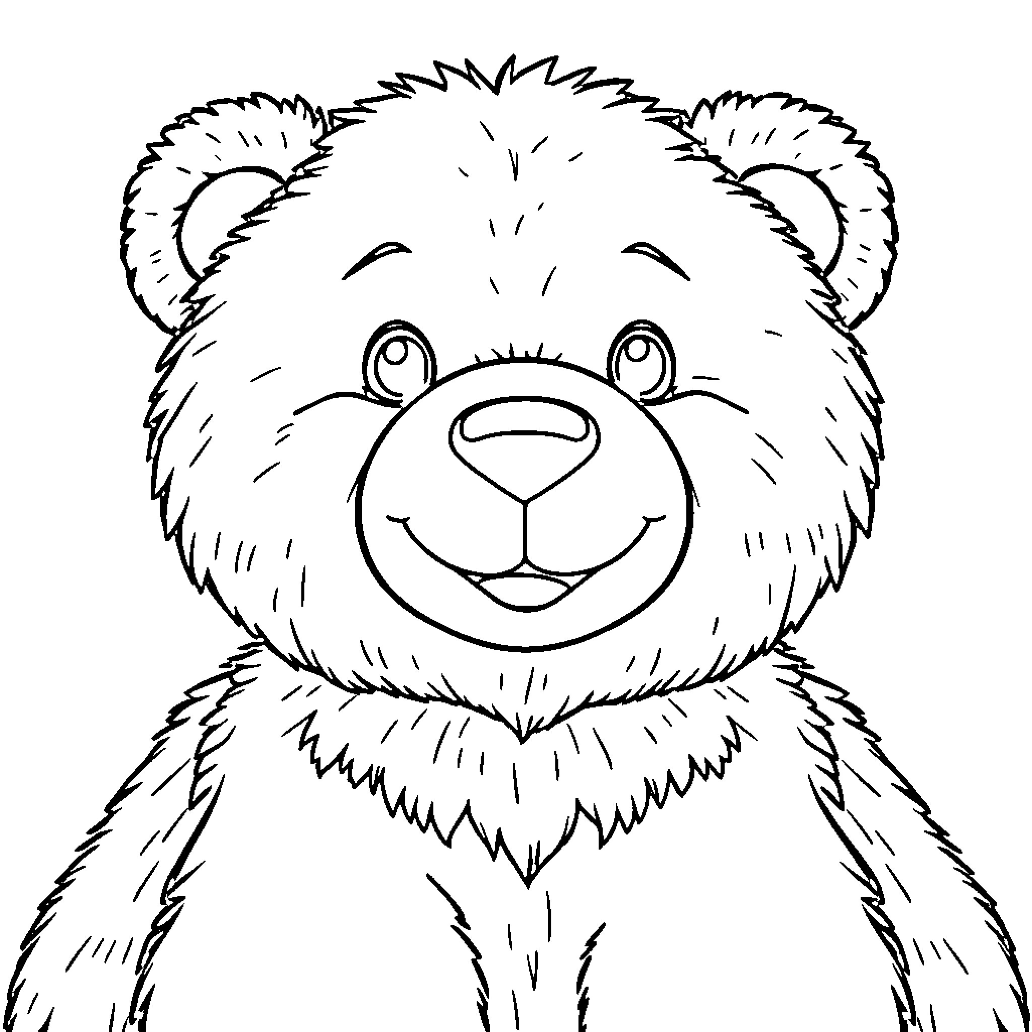 Teddy Bear with Friendly Expression Coloring Page (free black-and-white line drawing printable PDF for all, from beginners to advanced learners, including children, teens, adults, and seniors)