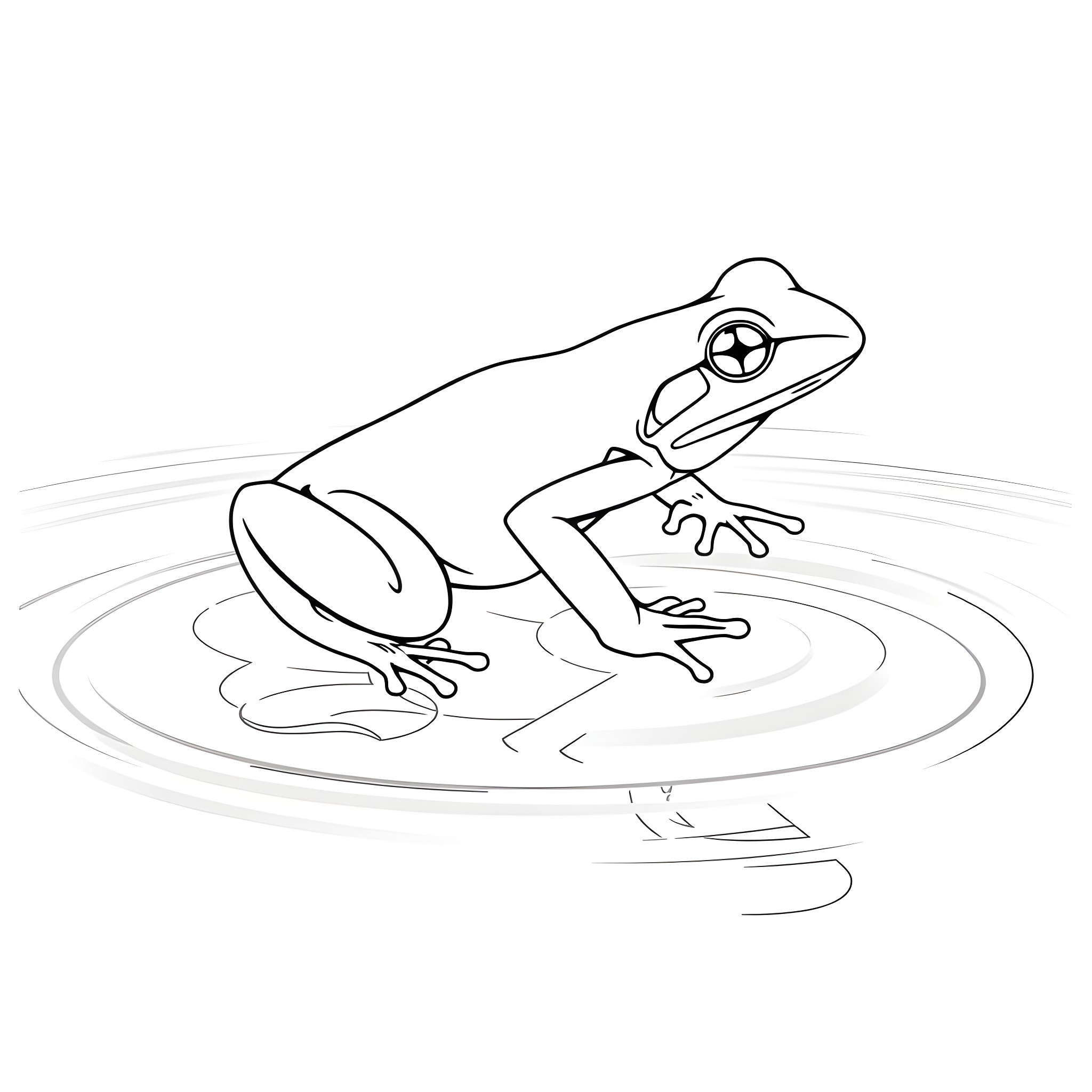 Frog floating on water Coloring Page (free black-and-white line drawing printable PDF for all, from beginners to advanced learners, including children, teens, adults, and seniors)
