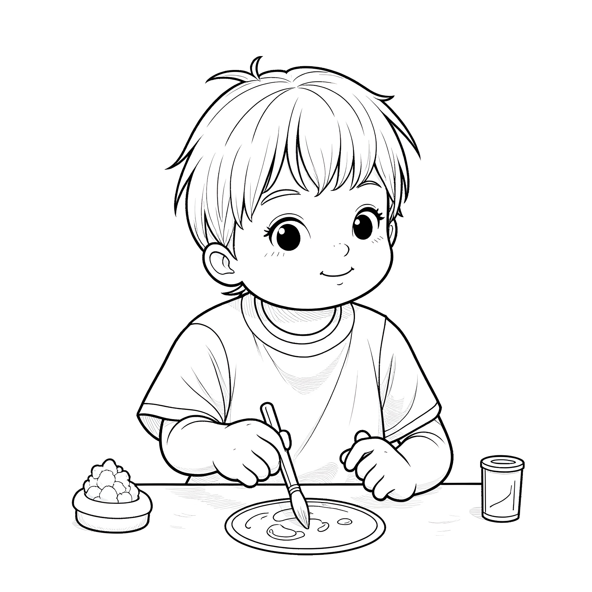 Edward Enjoying a Meal with Enthusiasm Coloring Page (free black-and-white line drawing printable PDF for all, from beginners to advanced learners, including children, teens, adults, and seniors)