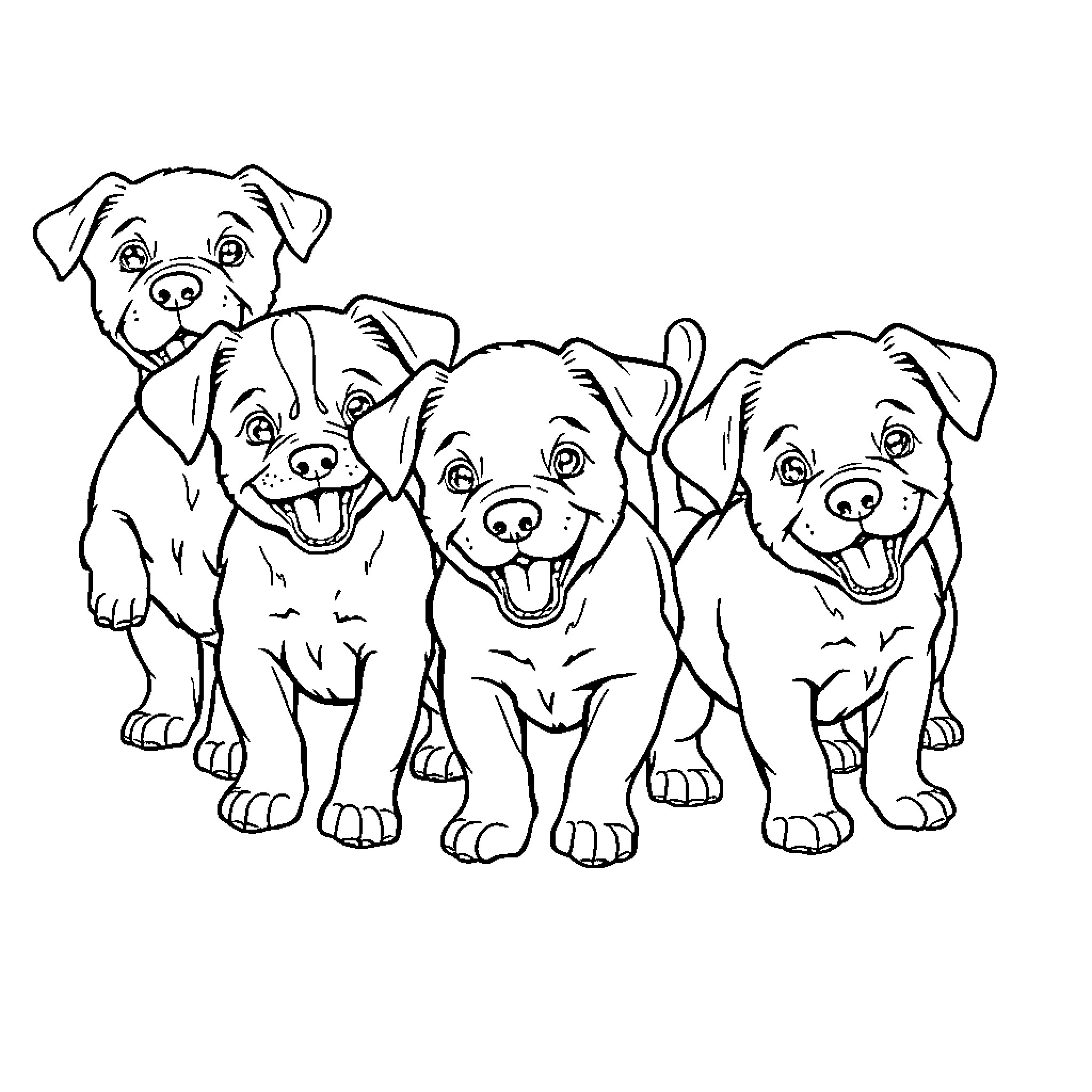 Puppy pals having a playful moment Coloring Page (free black-and-white line drawing printable PDF for all, from beginners to advanced learners, including children, teens, adults, and seniors)