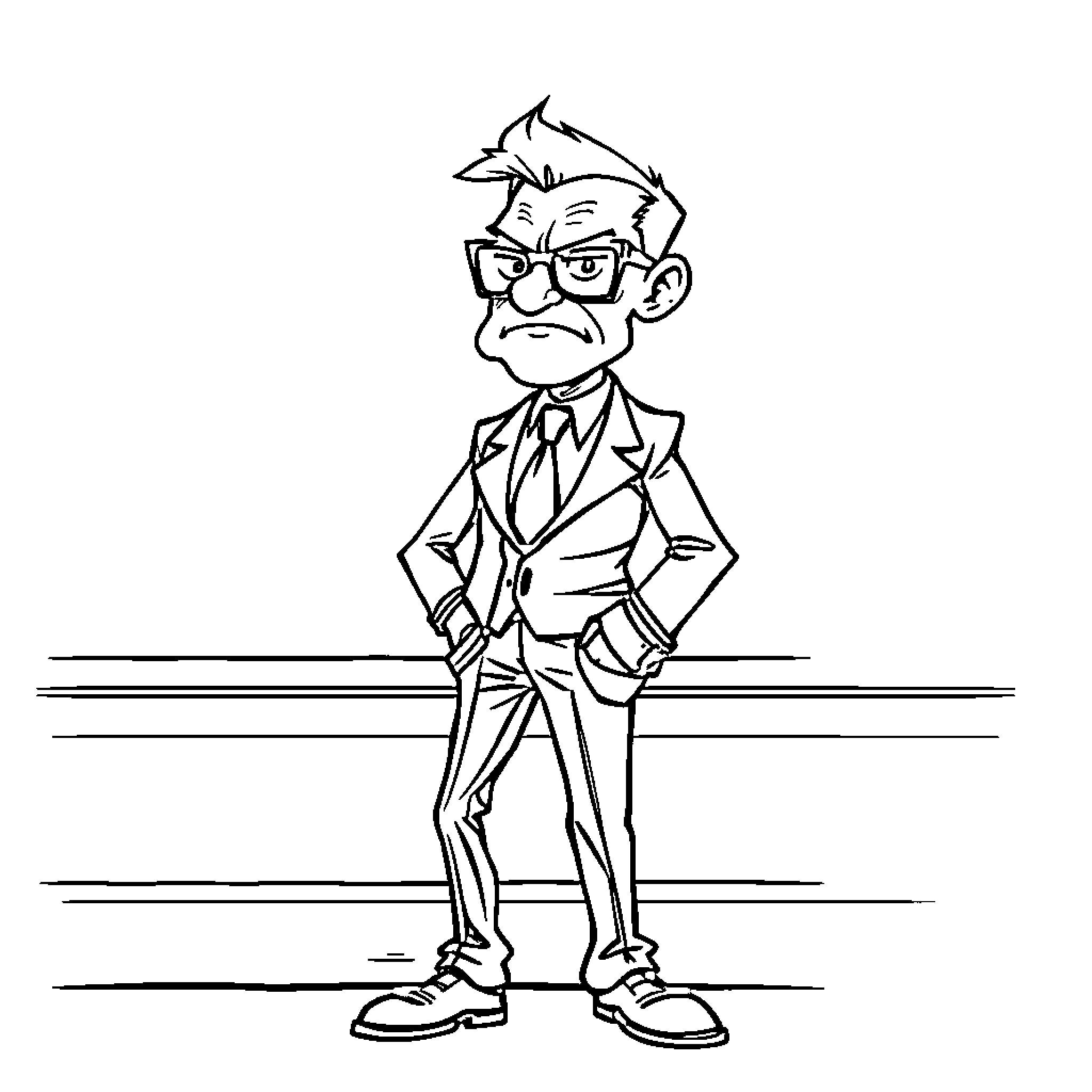 Man in suit with serious expression Coloring Page (free black-and-white line drawing printable PDF for all, from beginners to advanced learners, including children, teens, adults, and seniors)