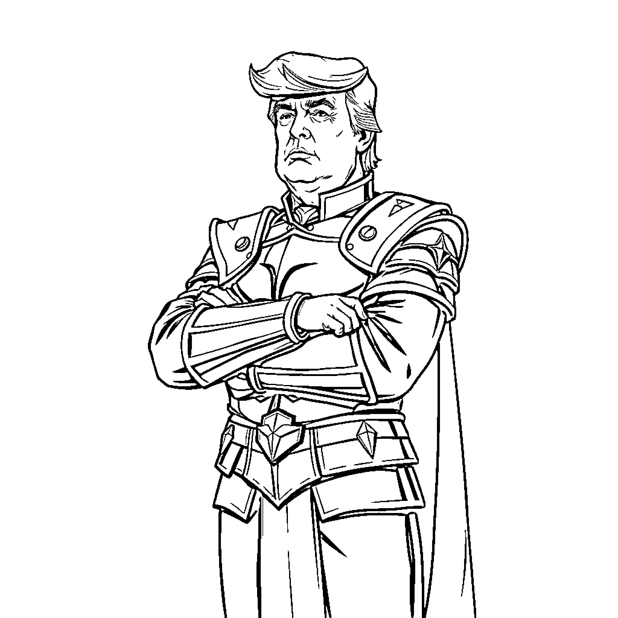 Trump in Formal Military Uniform Coloring Page (free black-and-white line drawing printable PDF for all, from beginners to advanced learners, including children, teens, adults, and seniors)