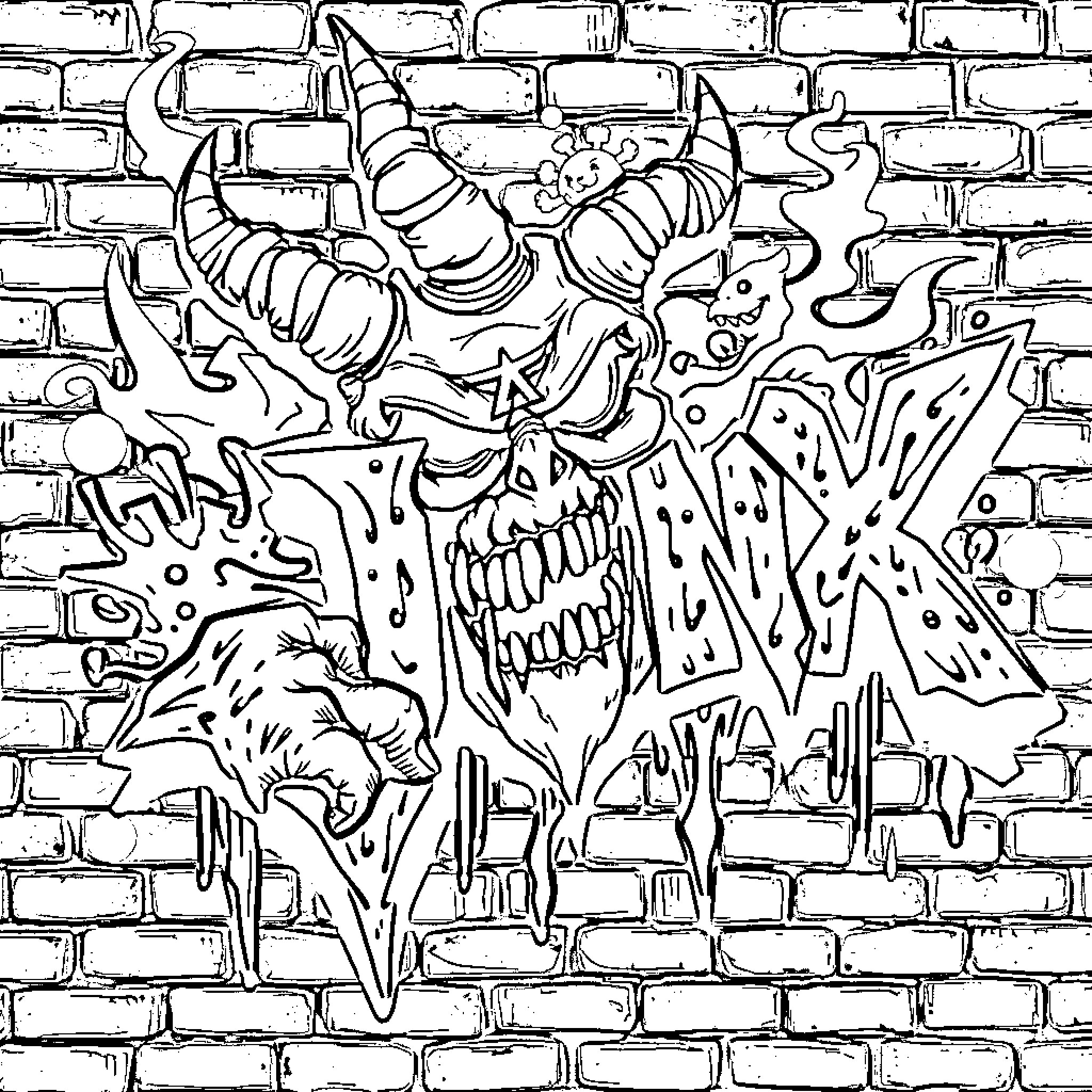 Jinx's Monstrous Mayhem on the Wall Coloring Page (free black-and-white line drawing printable PDF for all, from beginners to advanced learners, including children, teens, adults, and seniors)