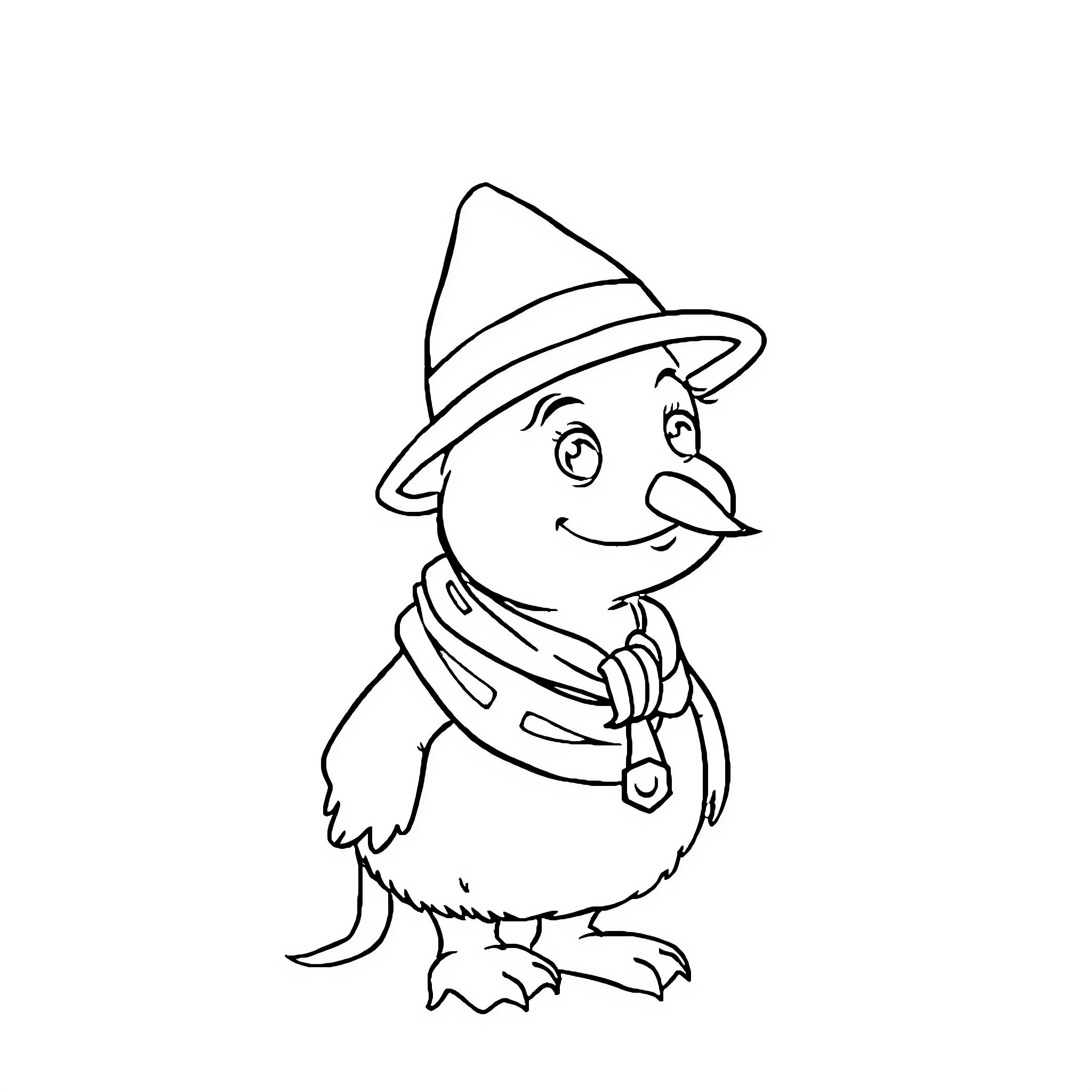 Smurf character wearing a hat and scarf Coloring Page (free black-and-white line drawing printable PDF for all, from beginners to advanced learners, including children, teens, adults, and seniors)