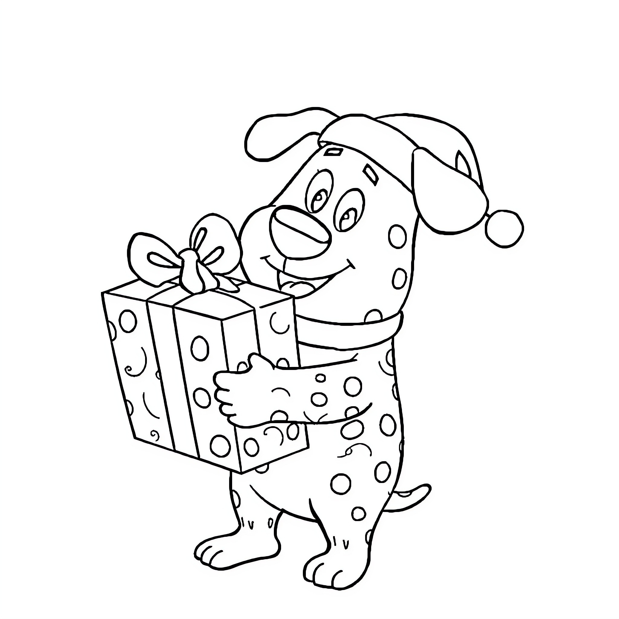 Duggee with a present box Coloring Page (free black-and-white line drawing printable PDF for all, from beginners to advanced learners, including children, teens, adults, and seniors)