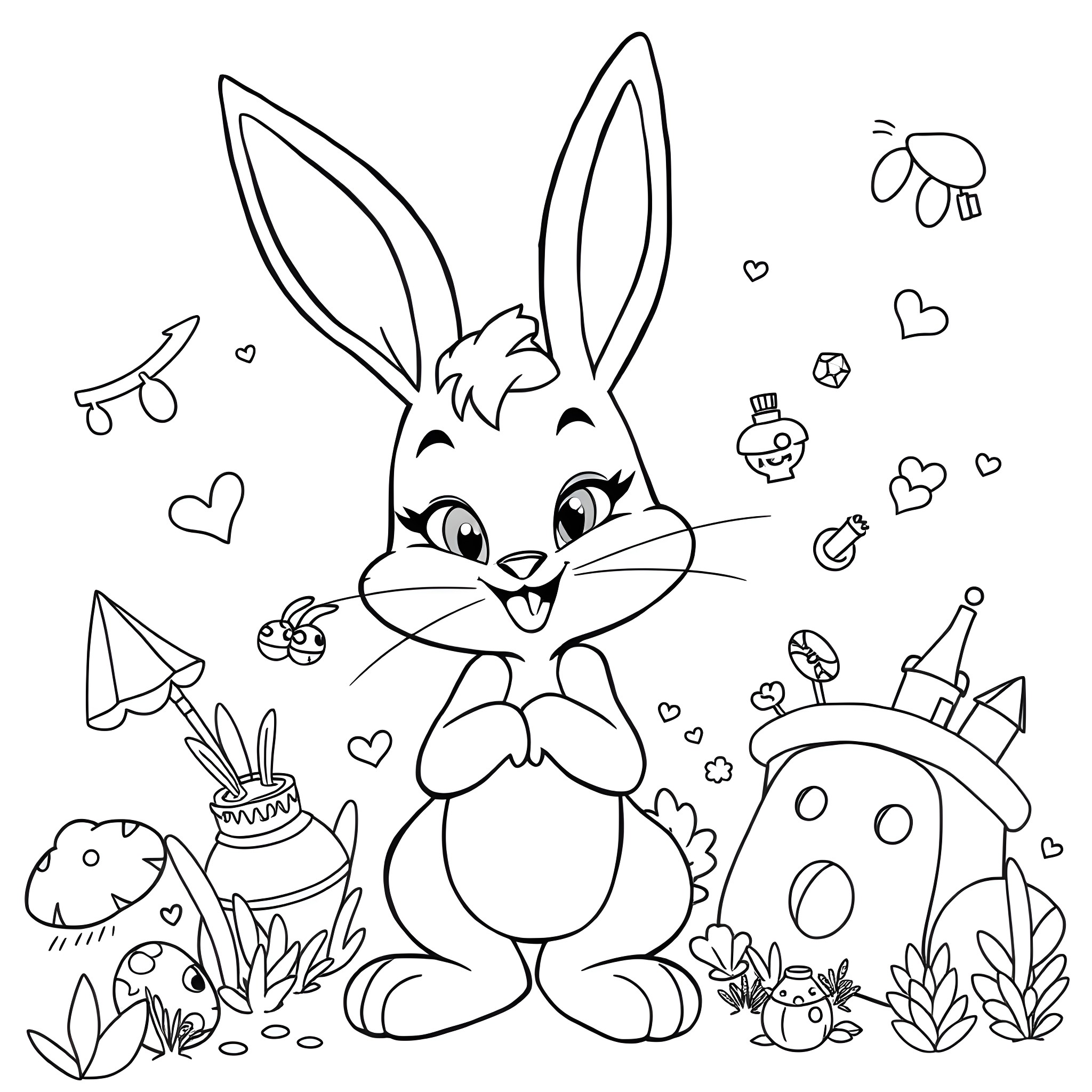Lola Bunny enjoying a festive celebration Coloring Page (free black-and-white line drawing printable PDF for all, from beginners to advanced learners, including children, teens, adults, and seniors)
