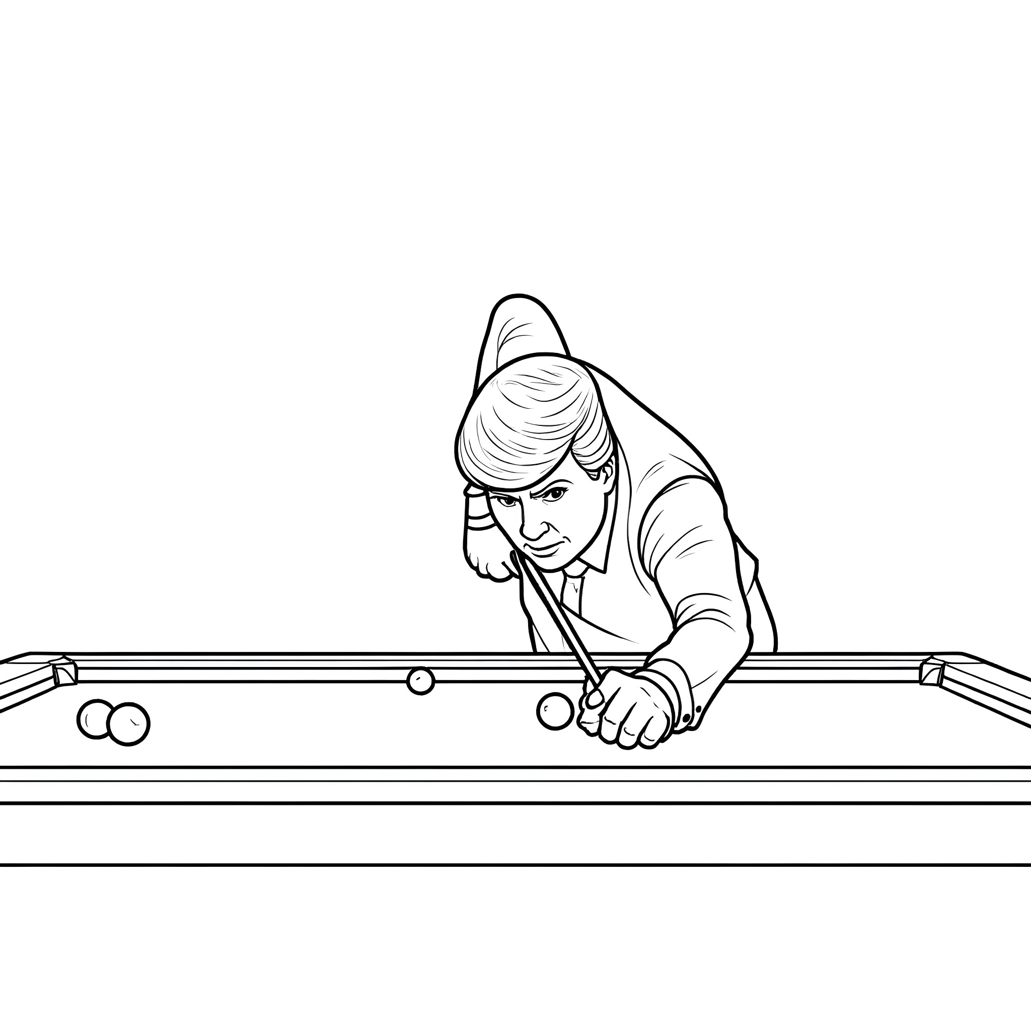 Donald Trump playing pool Coloring Page (free black-and-white line drawing printable PDF for all, from beginners to advanced learners, including children, teens, adults, and seniors)