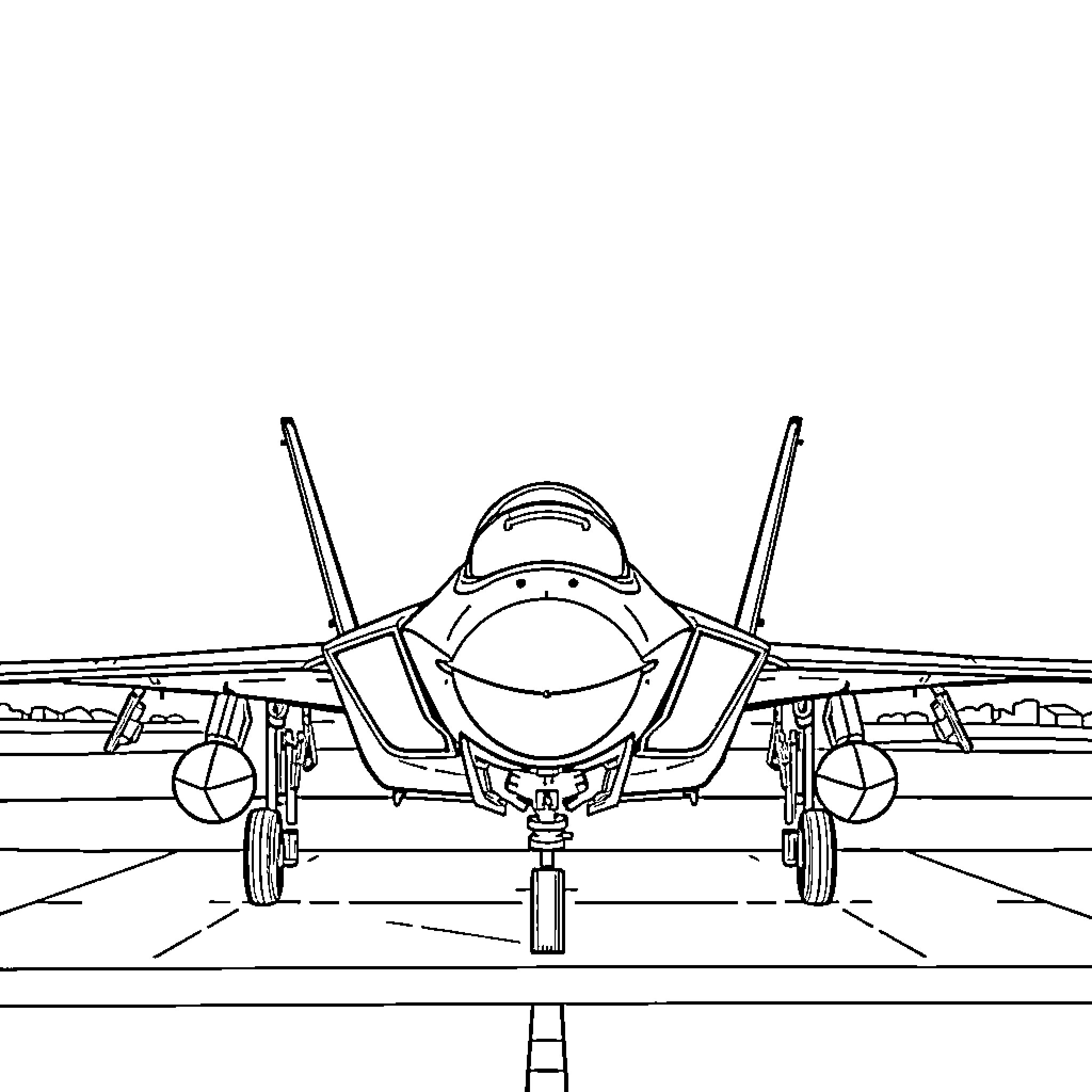 F-35 fighter jet on tarmac Coloring Page (free black-and-white line drawing printable PDF for all, from beginners to advanced learners, including children, teens, adults, and seniors)