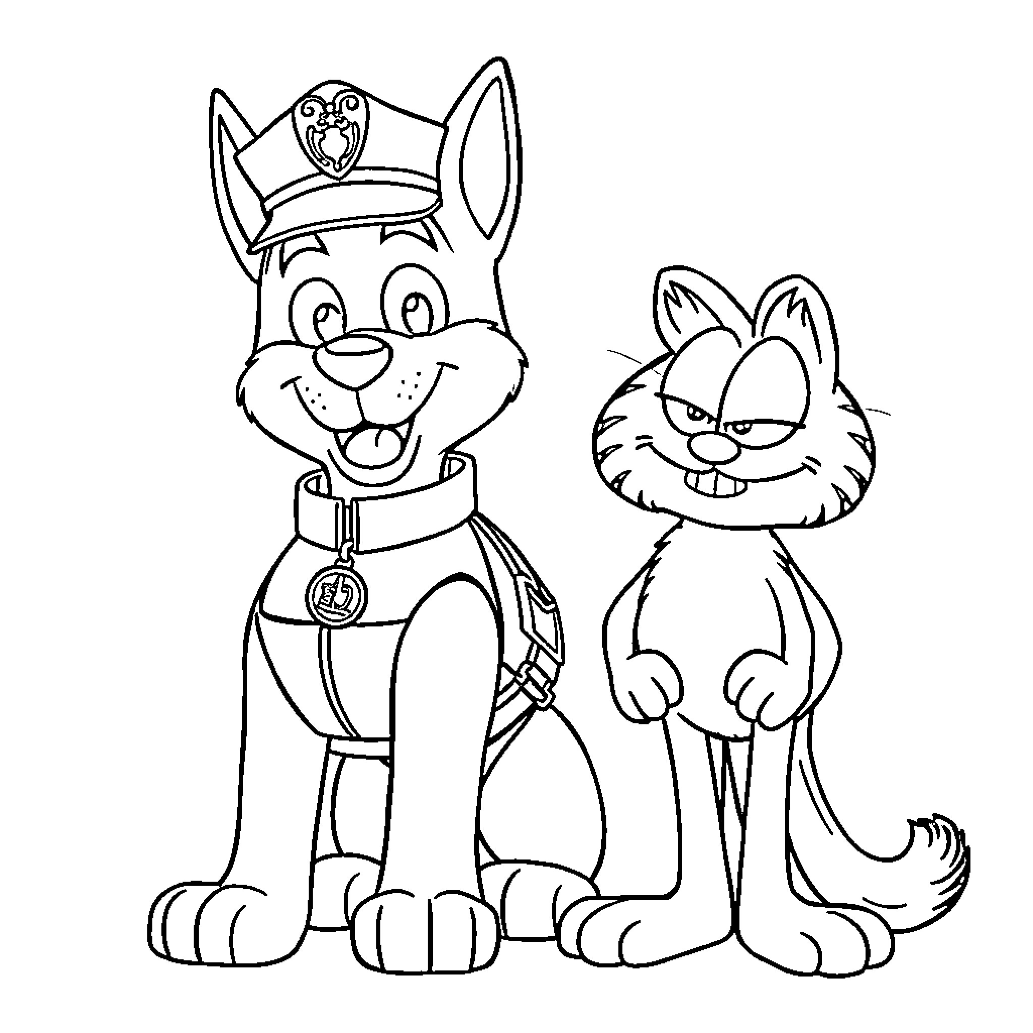 Dogman police officers on patrol Coloring Page (free black-and-white line drawing printable PDF for all, from beginners to advanced learners, including children, teens, adults, and seniors)