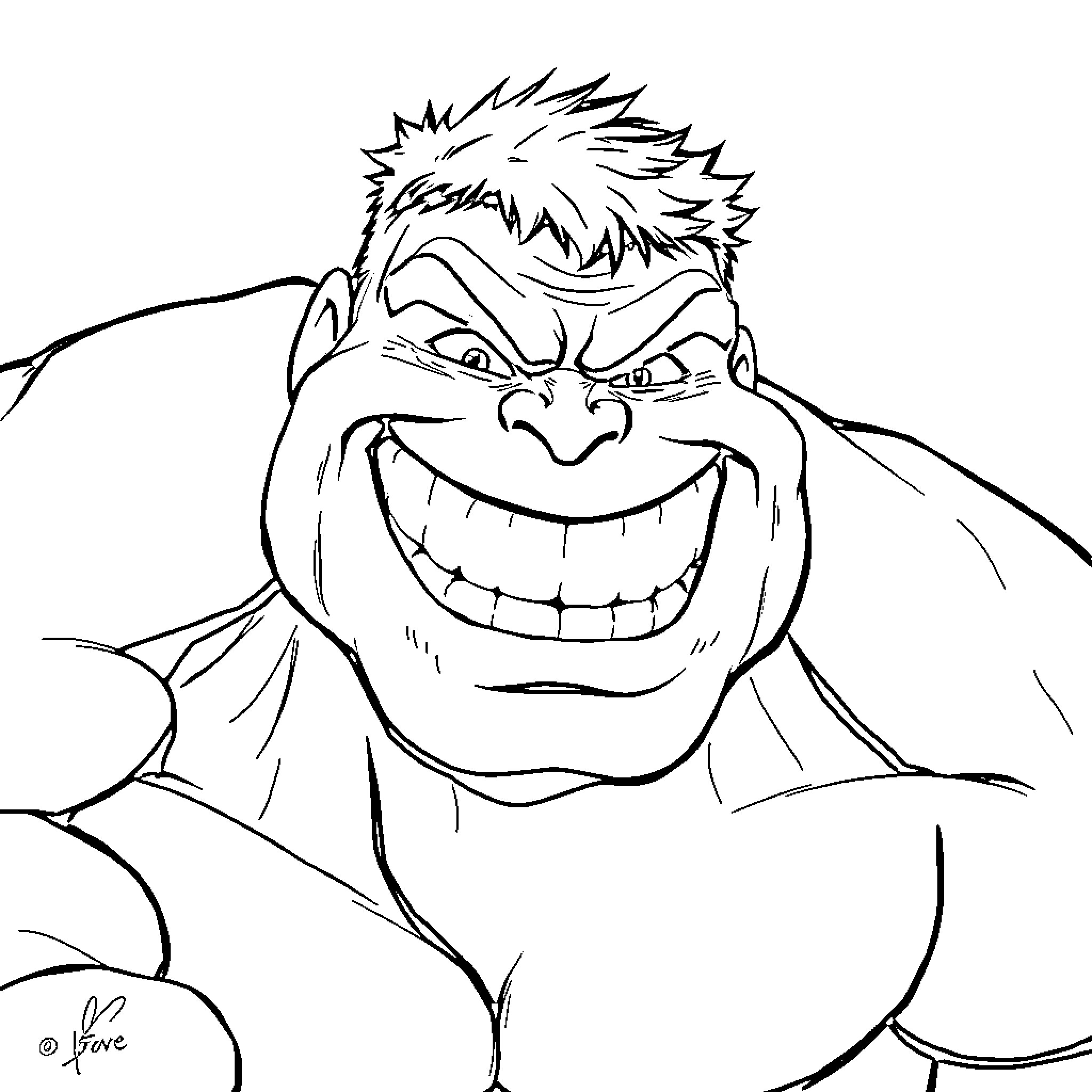 Hulk roaring with fierce expression Coloring Page (free black-and-white line drawing printable PDF for all, from beginners to advanced learners, including children, teens, adults, and seniors)